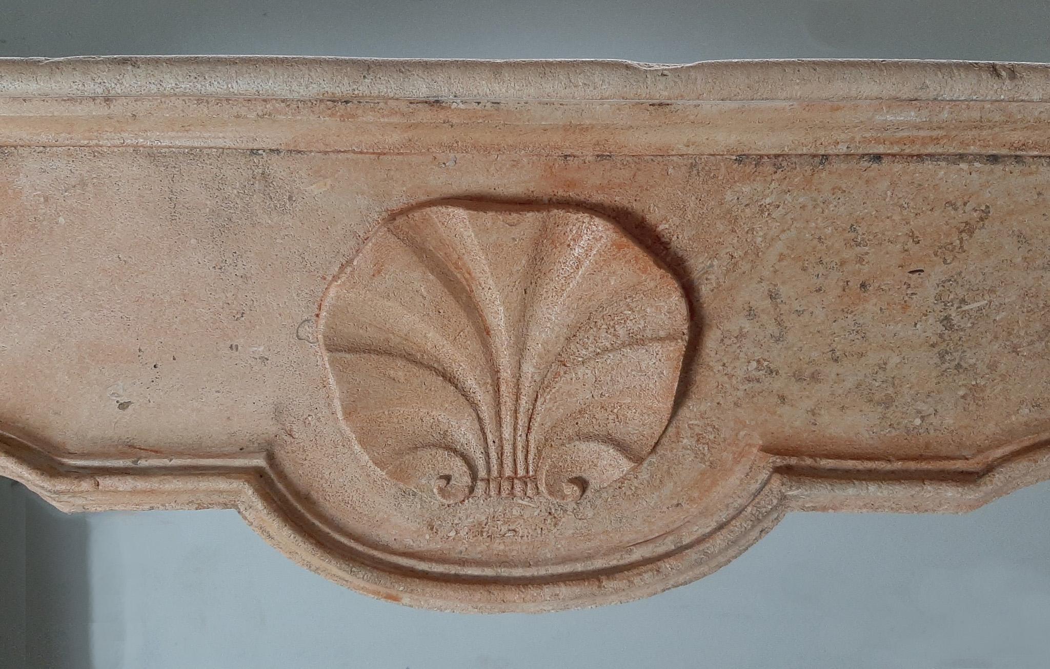 18th Century French Regency Limestone Mantelpiece in Peach Color For Sale 1