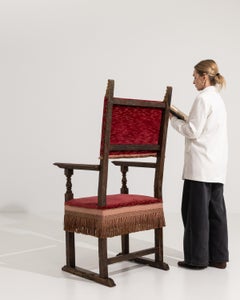 18th Century French Renaissance Style Throne Chair with Upholstery Red Burgandy