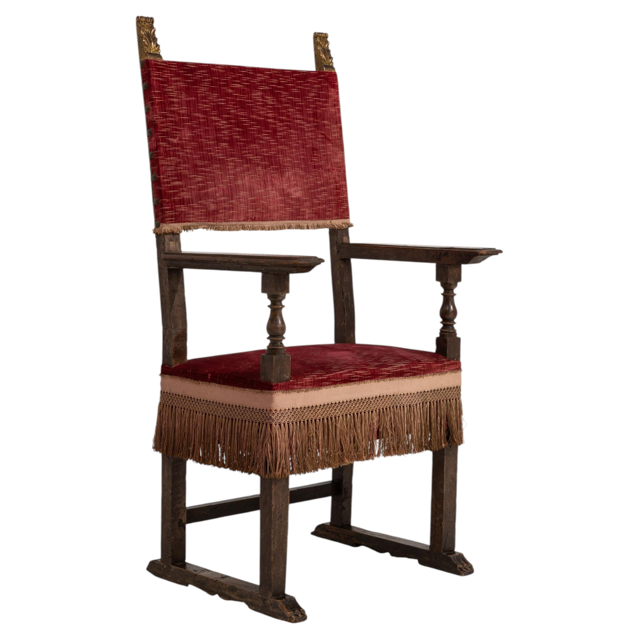 18. Jahrhundert Französisch Renaissance-Stil Thron Stuhl mit Polsterung Rot Burgandy