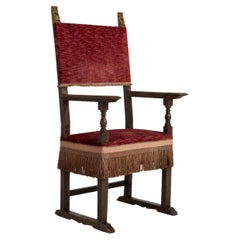 18th Century French Renaissance Style Throne Chair with Upholstery Red Burgandy