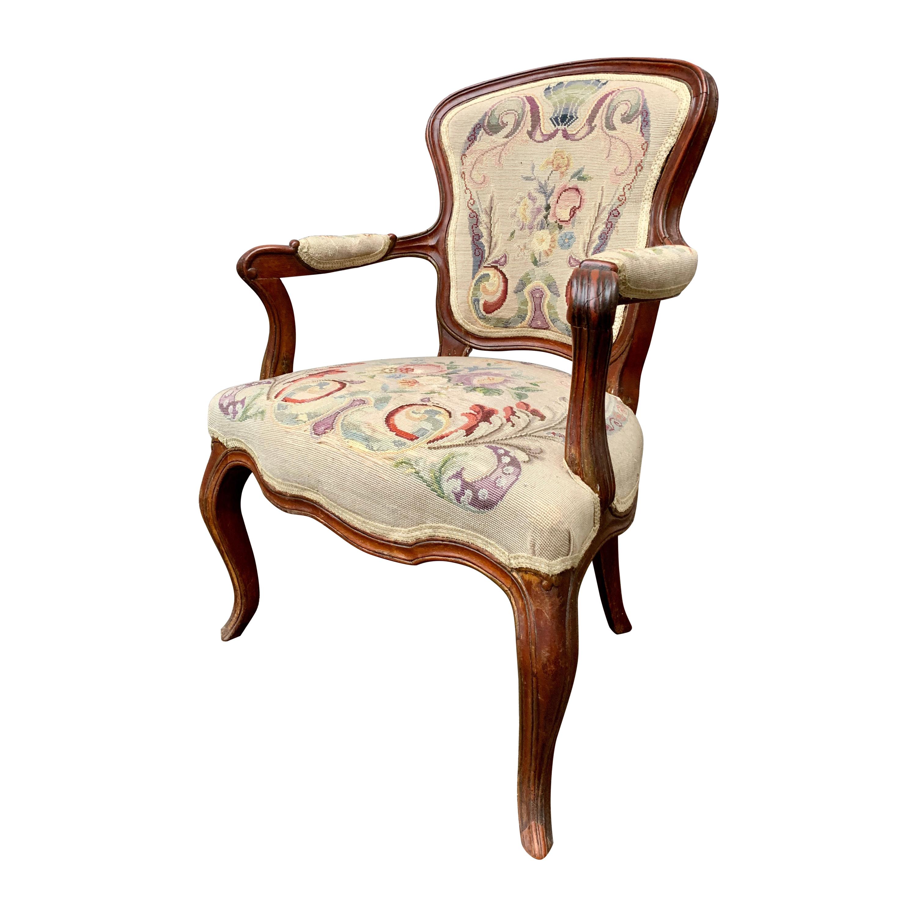 18th Century French Rococo Armchair For Sale