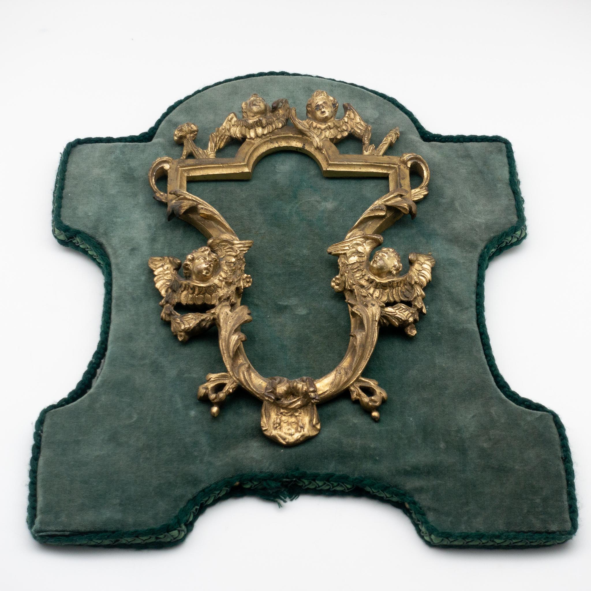 18th Century French Rococo Gilded Bronze Frame Mounted on Green Velvet For Sale 6