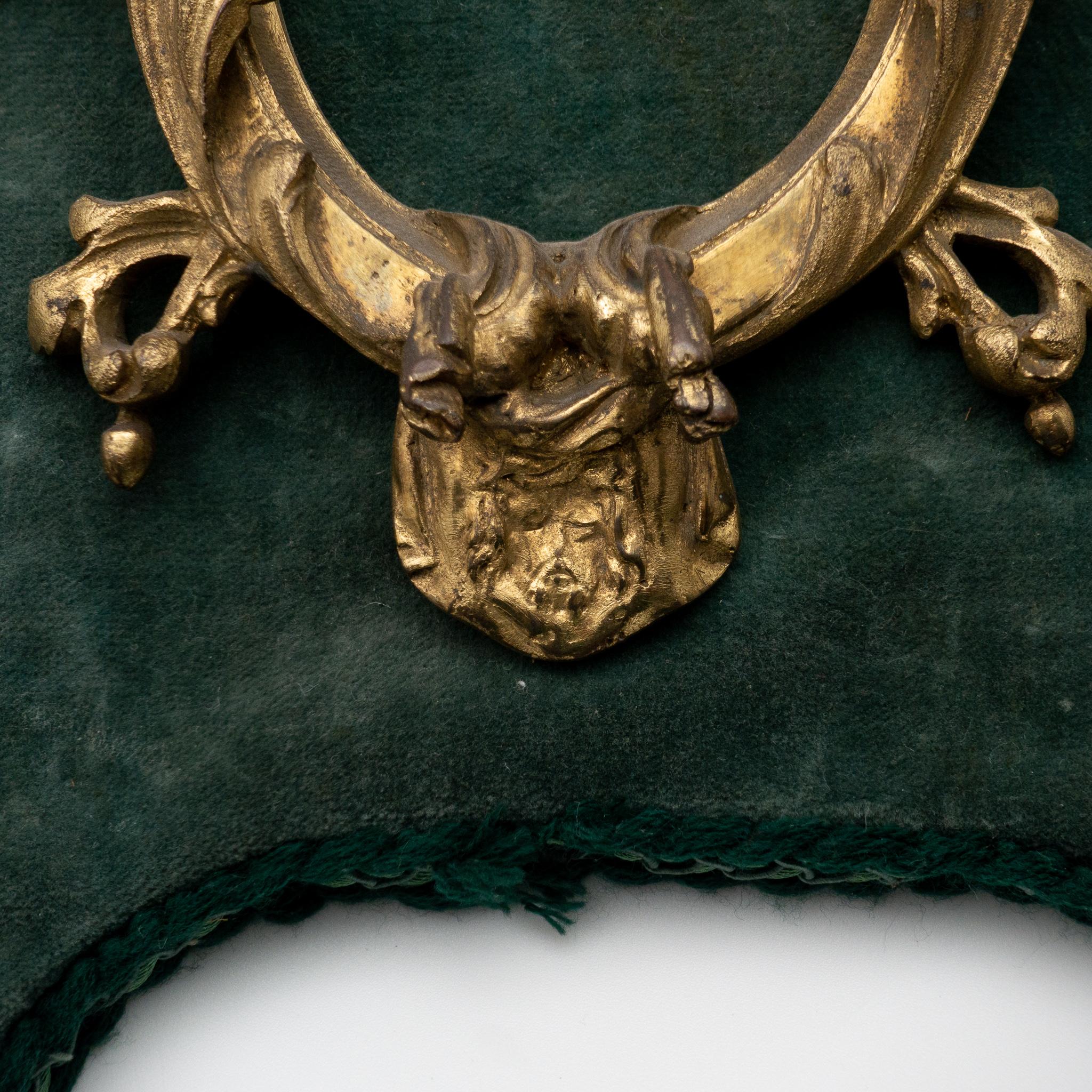18th Century and Earlier 18th Century French Rococo Gilded Bronze Frame Mounted on Green Velvet For Sale