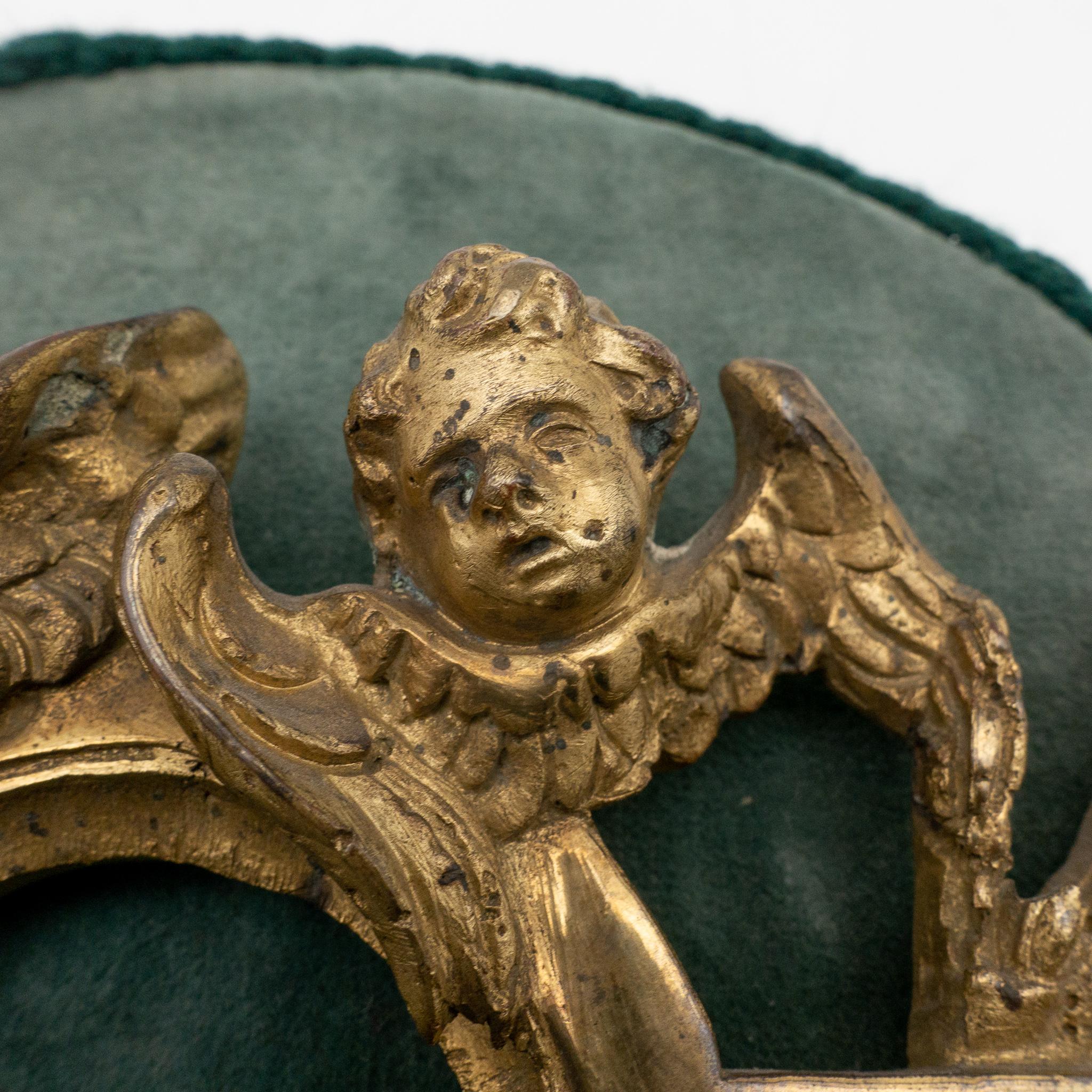 18th Century French Rococo Gilded Bronze Frame Mounted on Green Velvet For Sale 4