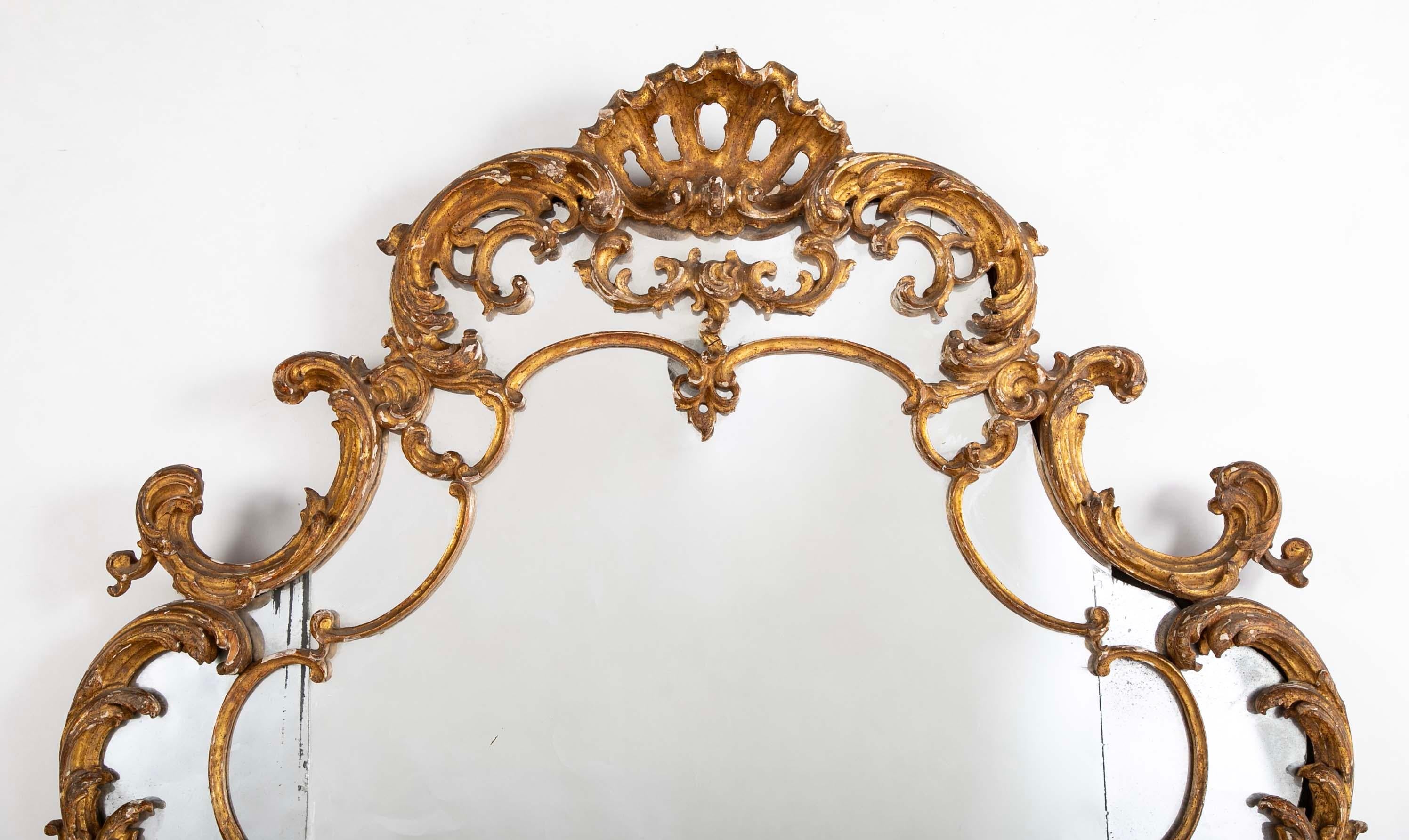 Hand-Carved 18th Century French Rococo Gilt Wood Mantle Mirror