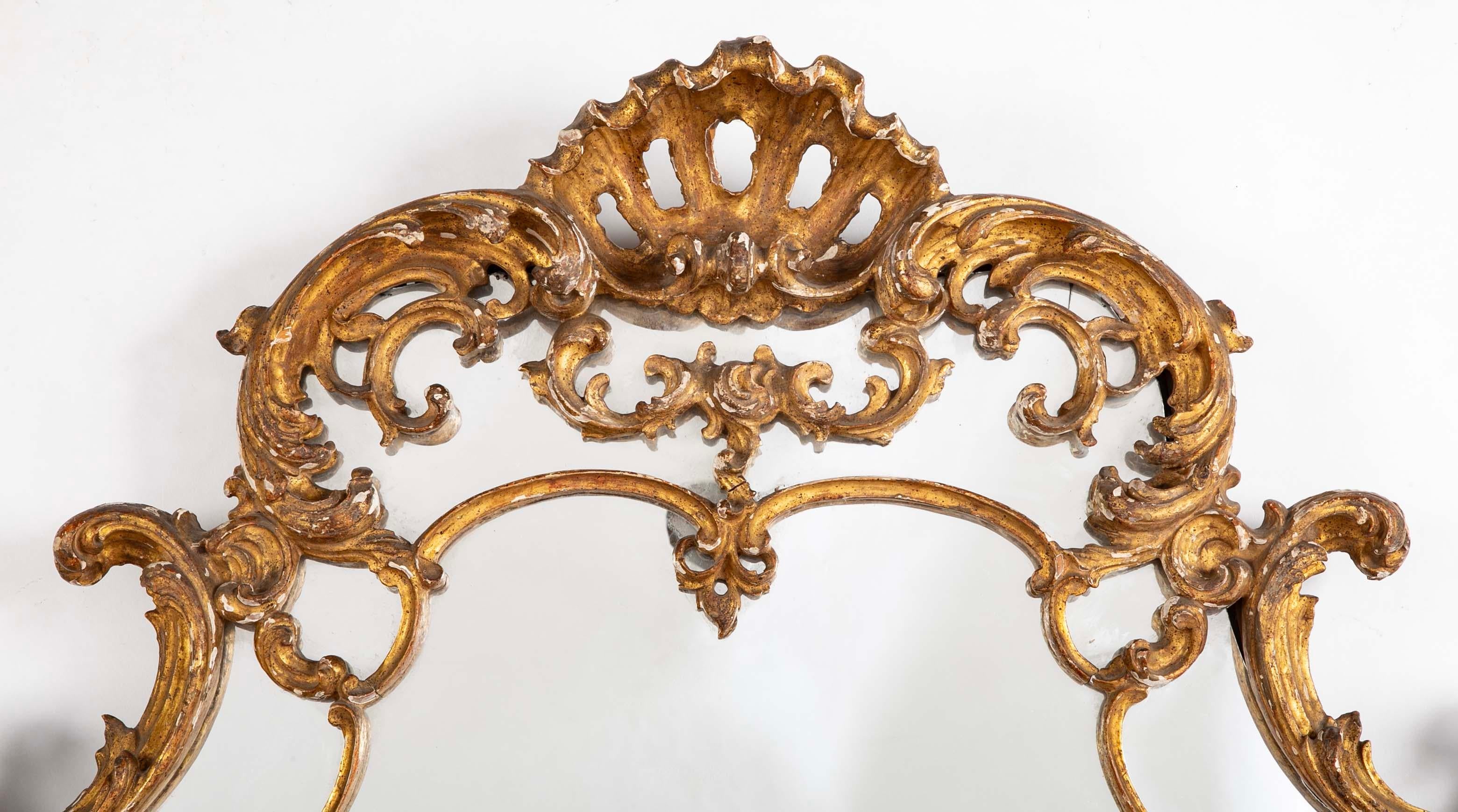 18th Century French Rococo Gilt Wood Mantle Mirror In Good Condition In Stamford, CT