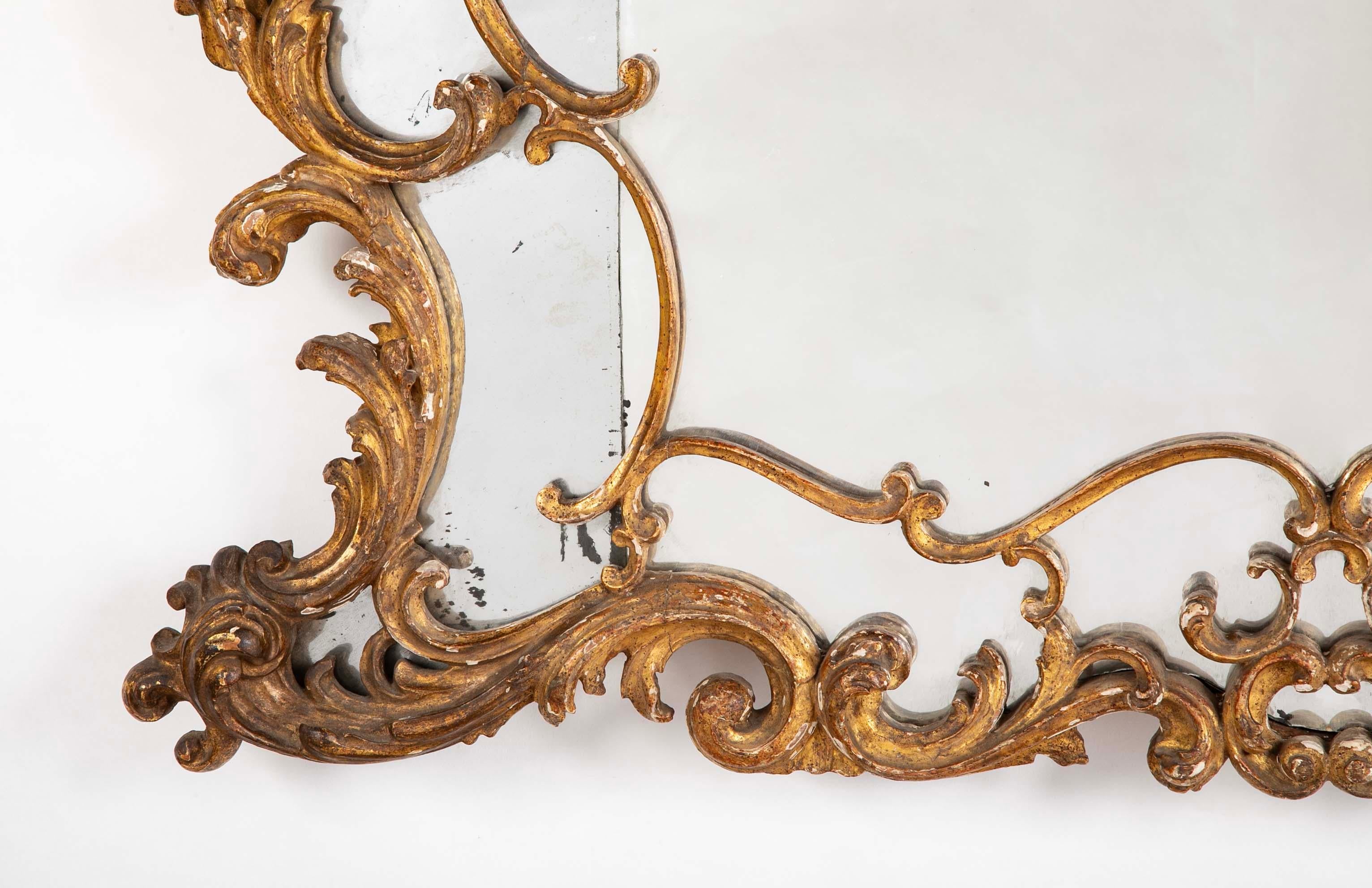 18th Century French Rococo Gilt Wood Mantle Mirror 1