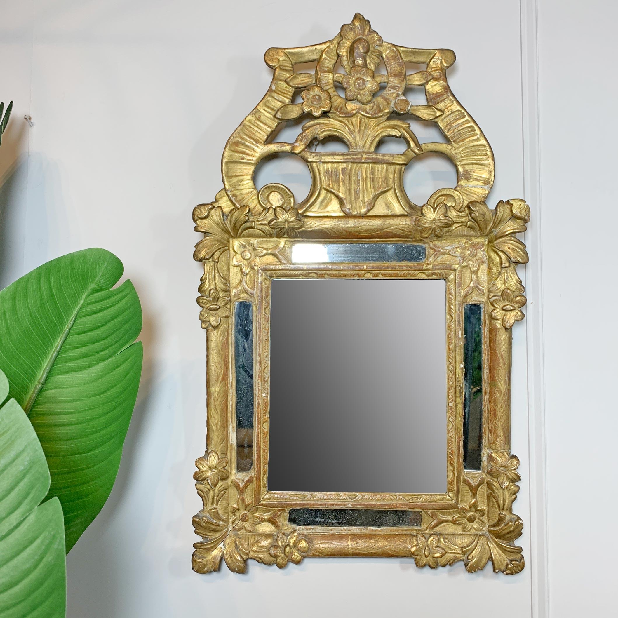 18th Century French Rococo Gold Gilt Wood Marriage Mirror In Good Condition For Sale In Hastings, GB