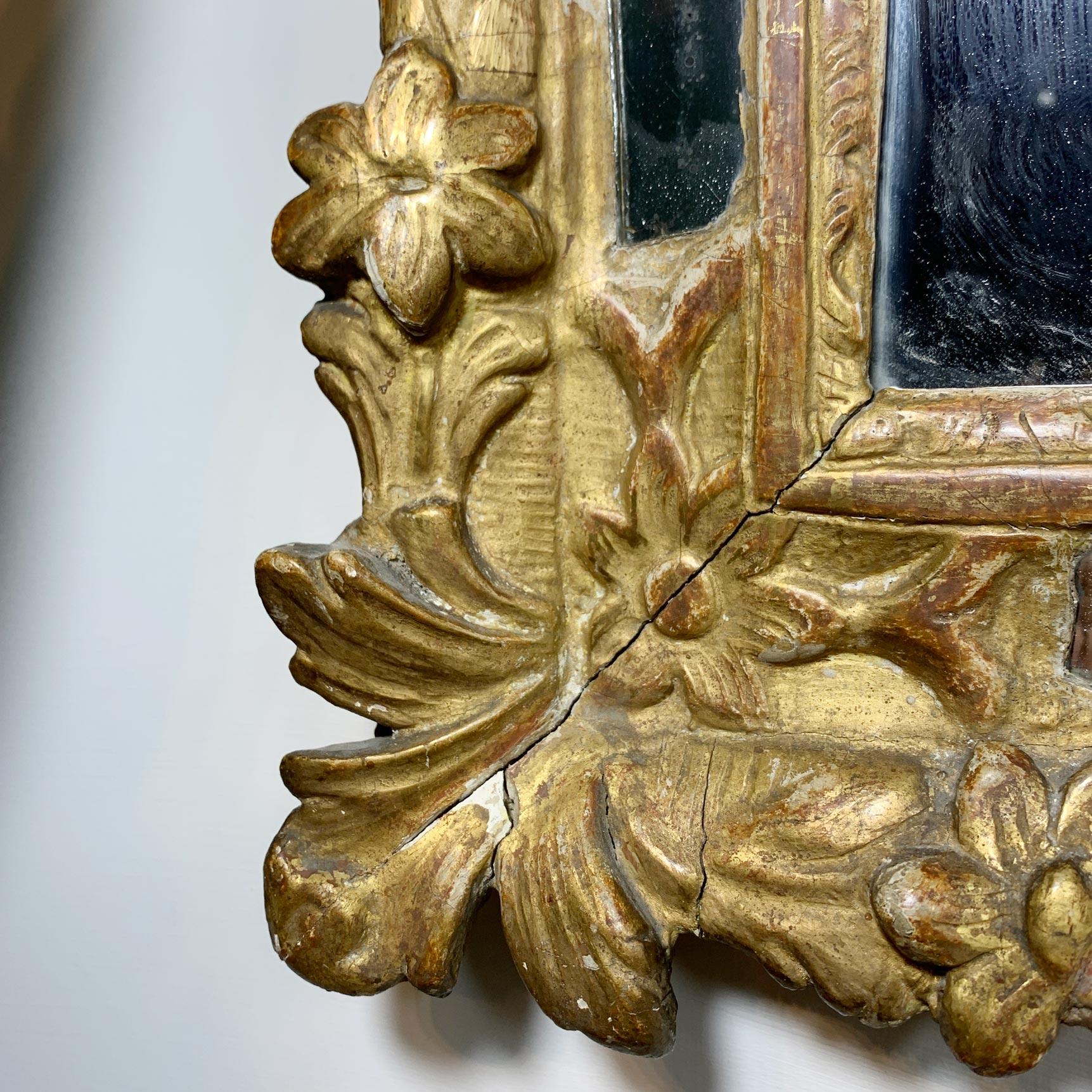 18th Century French Rococo Gold Gilt Wood Marriage Mirror For Sale 1