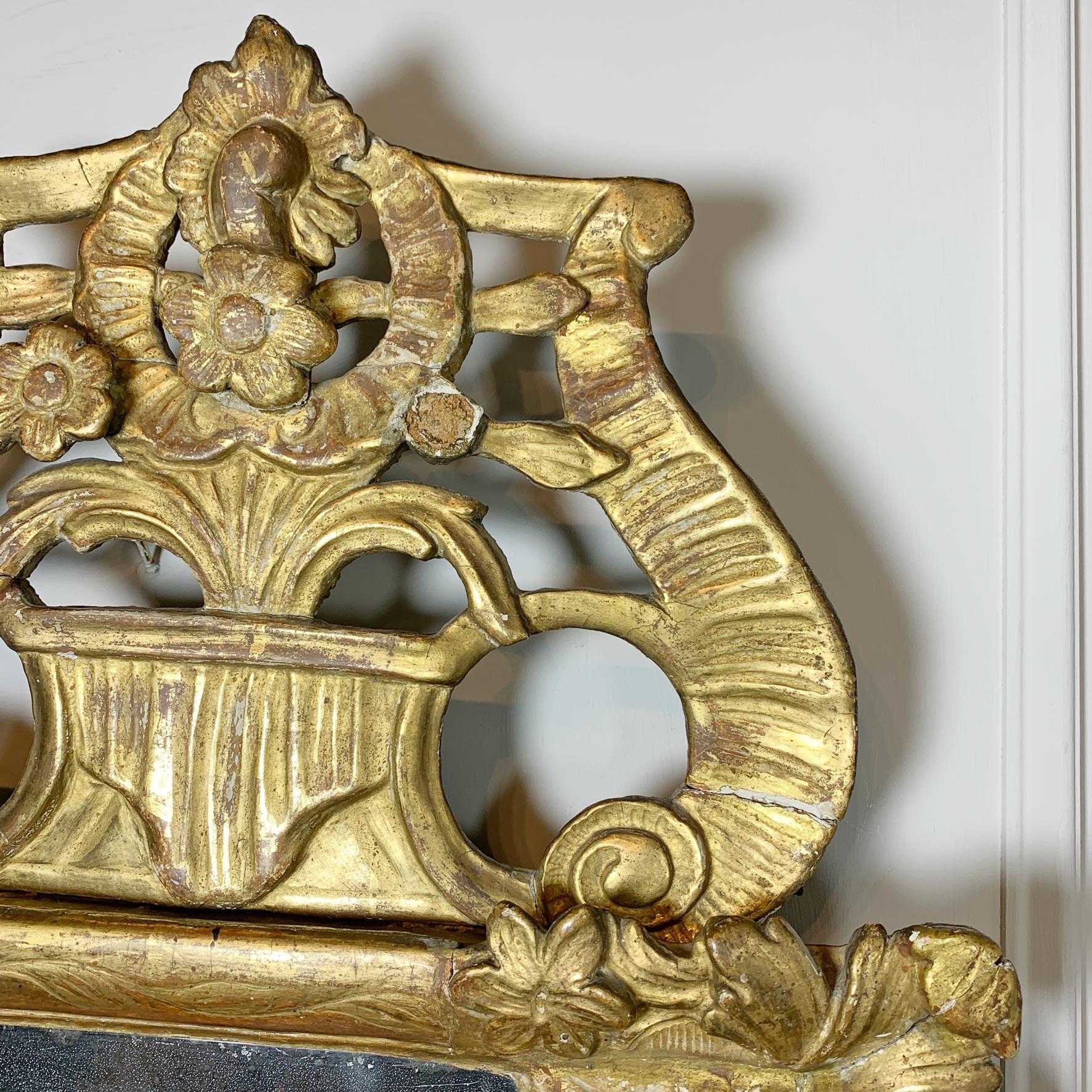 18th Century French Rococo Gold Gilt Wood Marriage Mirror For Sale 2