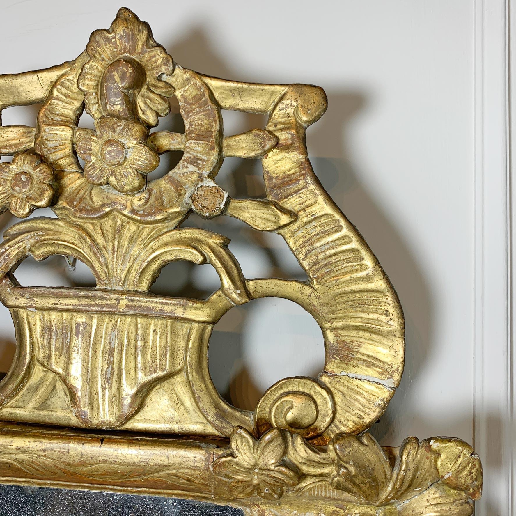 18th Century French Rococo Gold Gilt Wood Marriage Mirror 2
