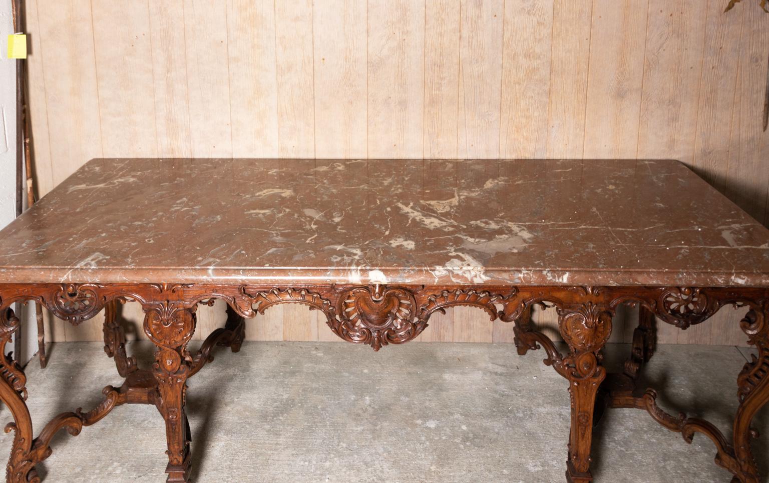 18th Century French Rococo Marble Top Console Table For Sale 8