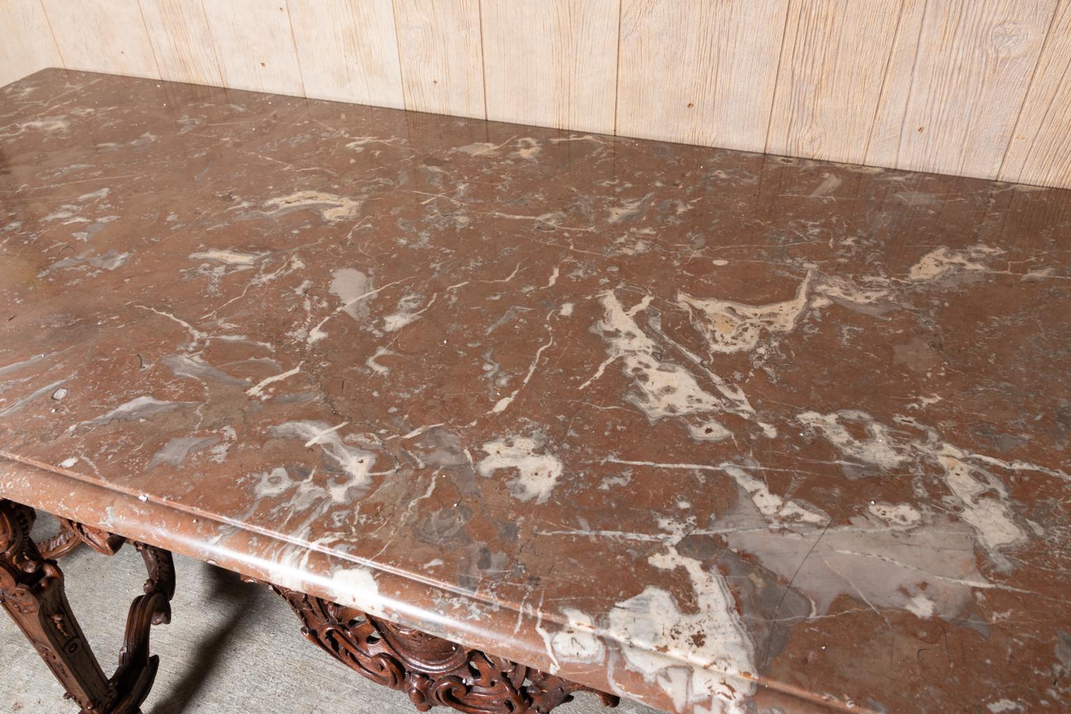 18th Century French Rococo Marble Top Console Table For Sale 9