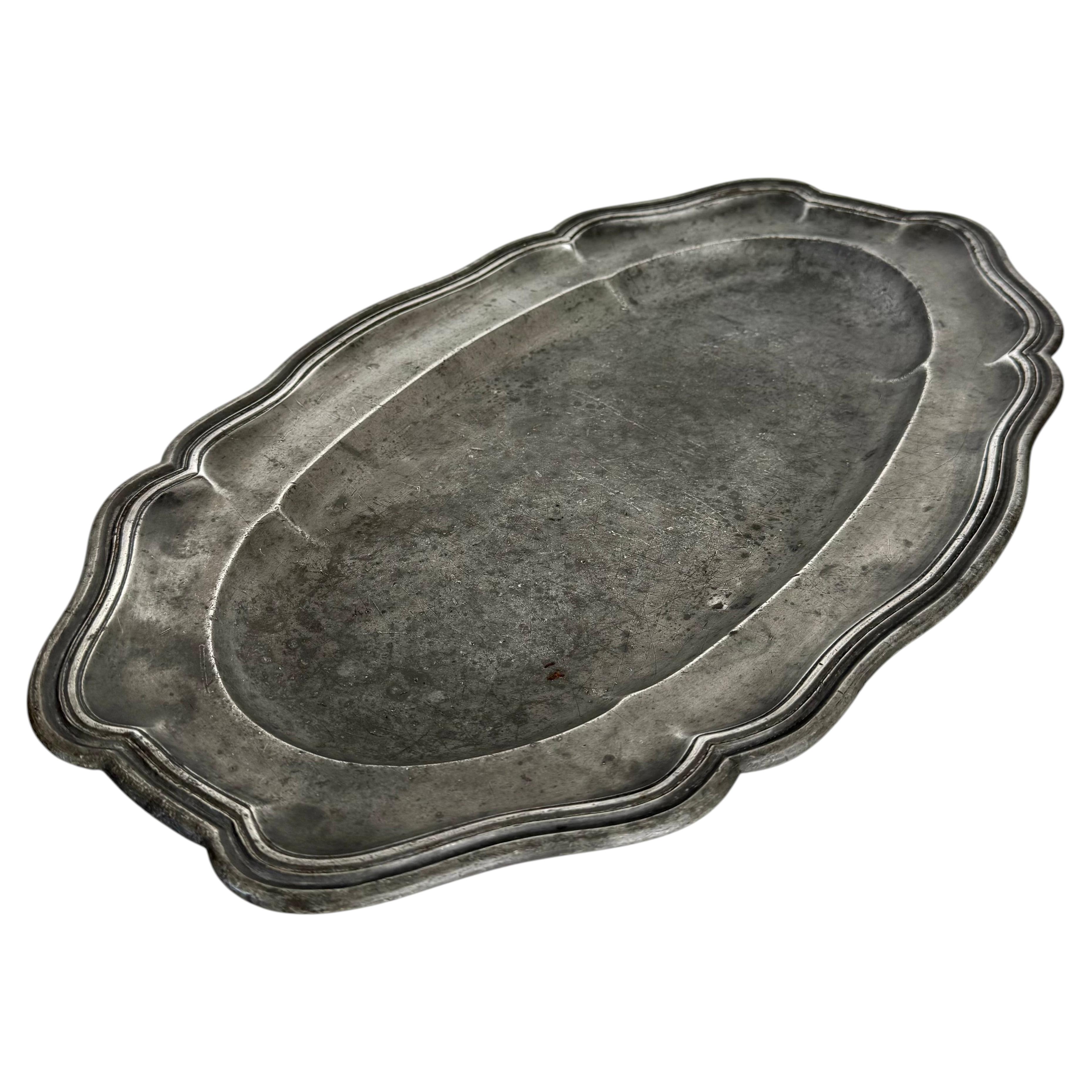 18th Century French Rococo Pewter Serving Platter, Dated 1786