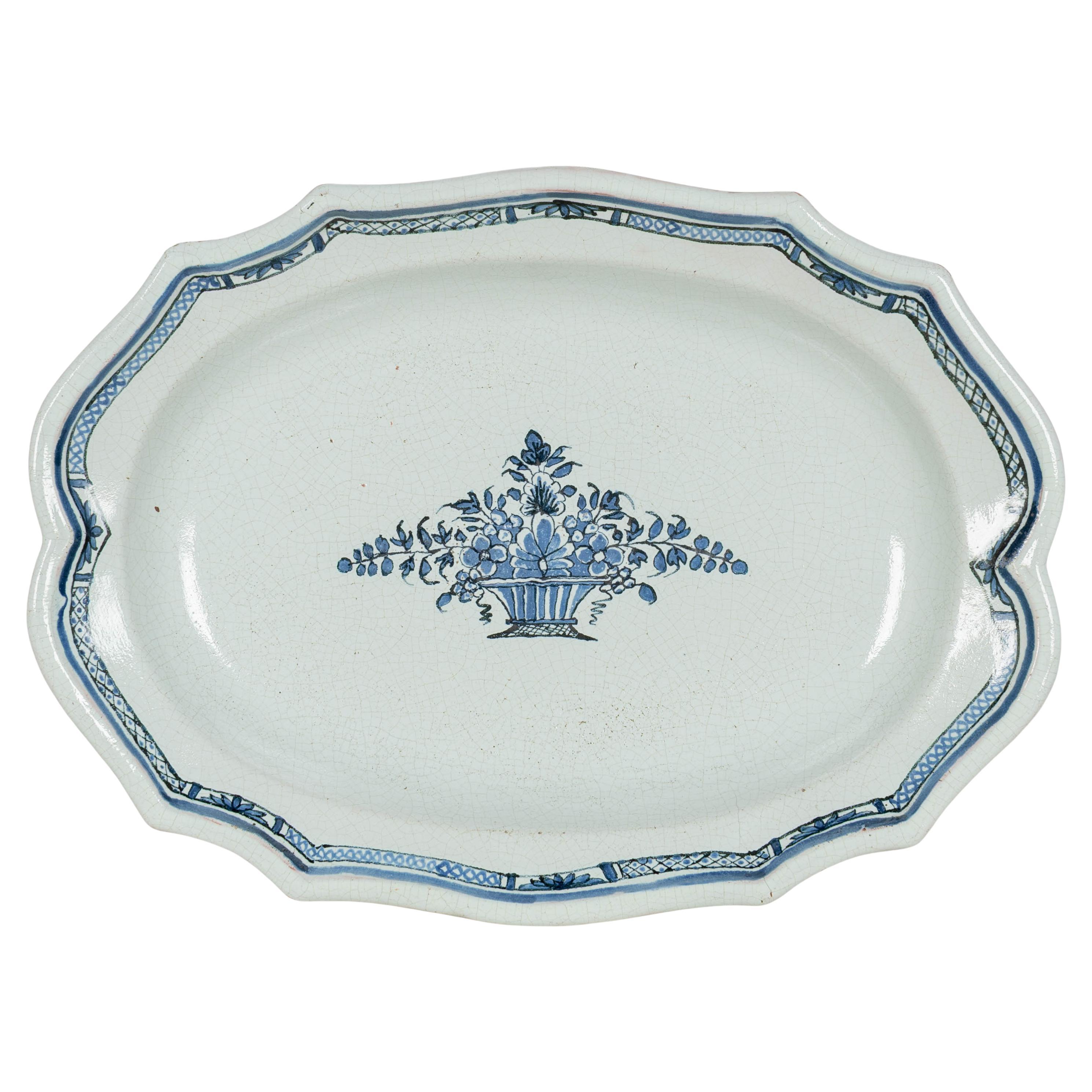 18th Century French Rouen Ceramic Oval Platter For Sale