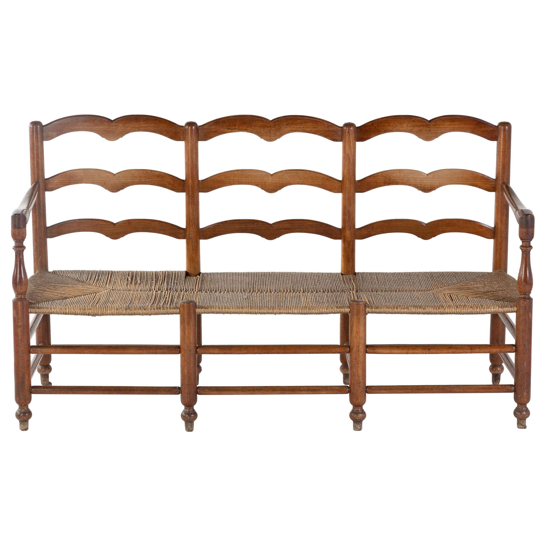 19th Century French Rush Seat Bench