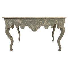 18th Century French Scalloped Blue and White Table with Original White Marble