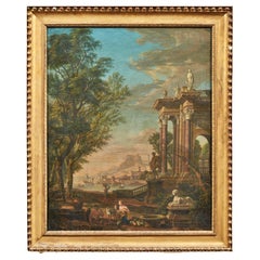 Escuela francesa del siglo XVIII, según I. de Moucheron  "Paisaje con fuente"