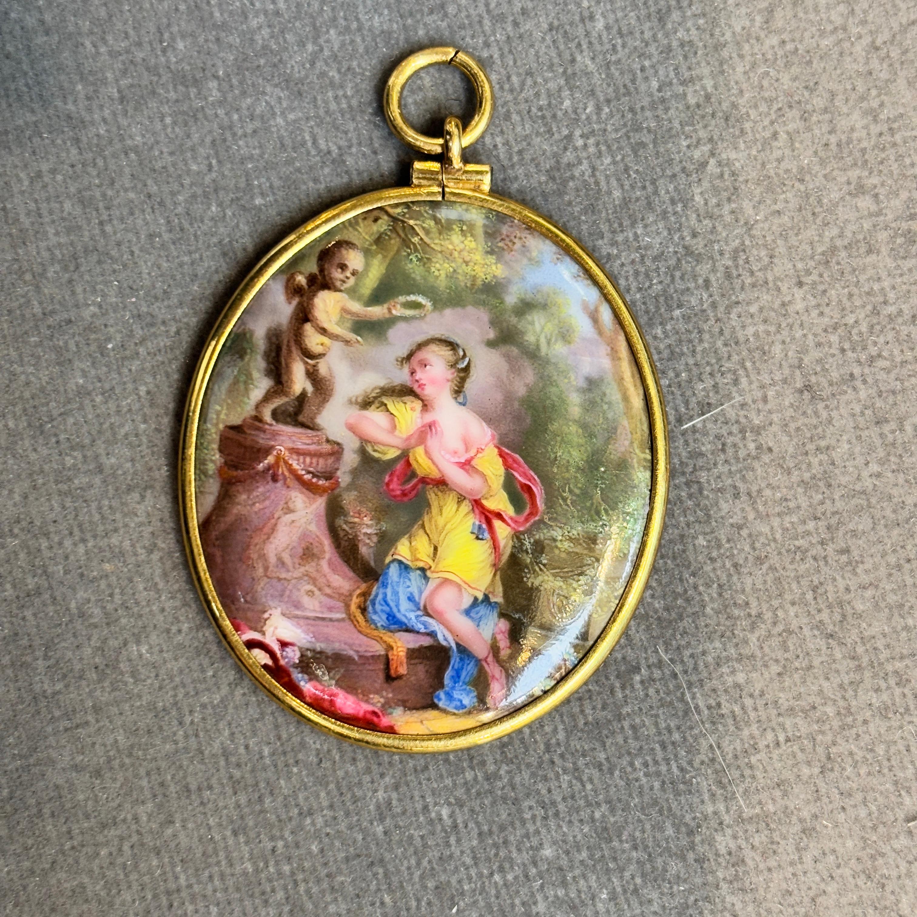 Ciondolo con smalto di scuola francese del XVIII secolo in vendita 1