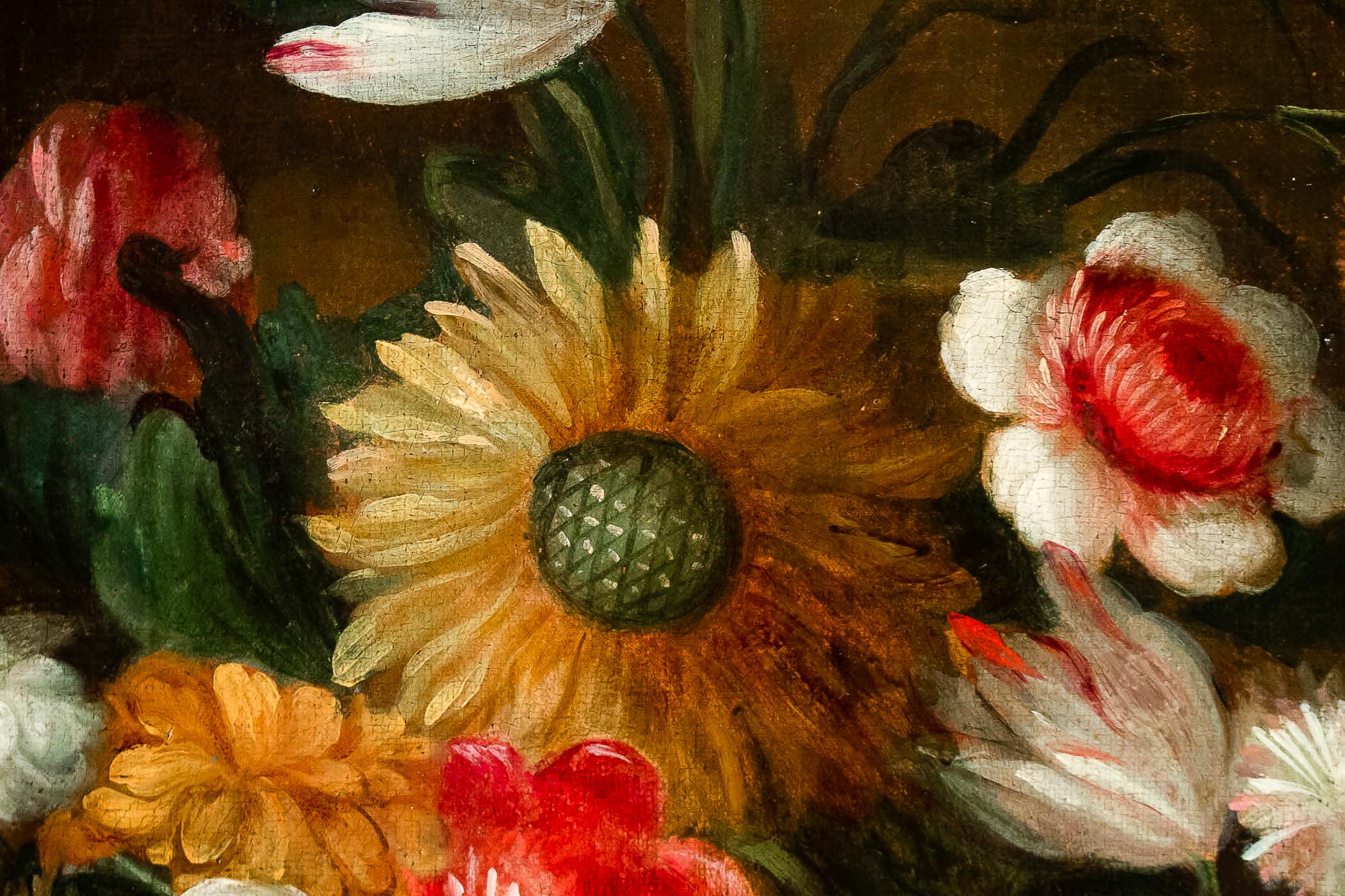 18th Century French School, Oil on Canvas Bouquets of Flowers with Sunflower For Sale 2