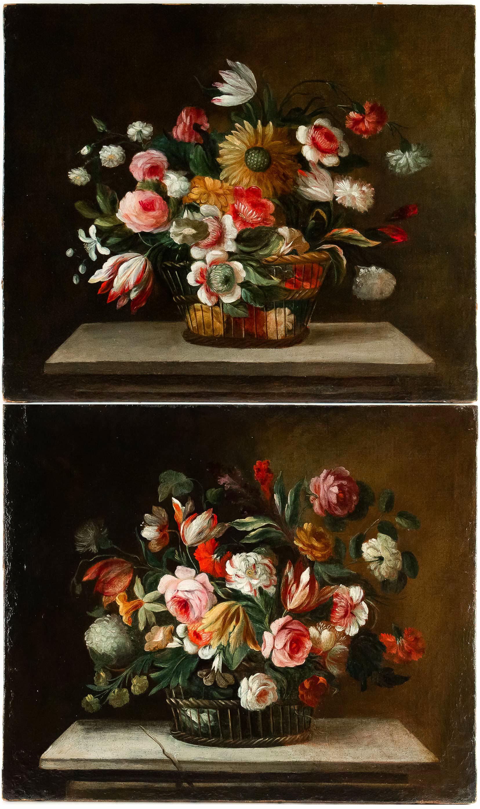 Louis XVI 18th Century French School, Pair of Oil on Canvas Bouquets of Flowers