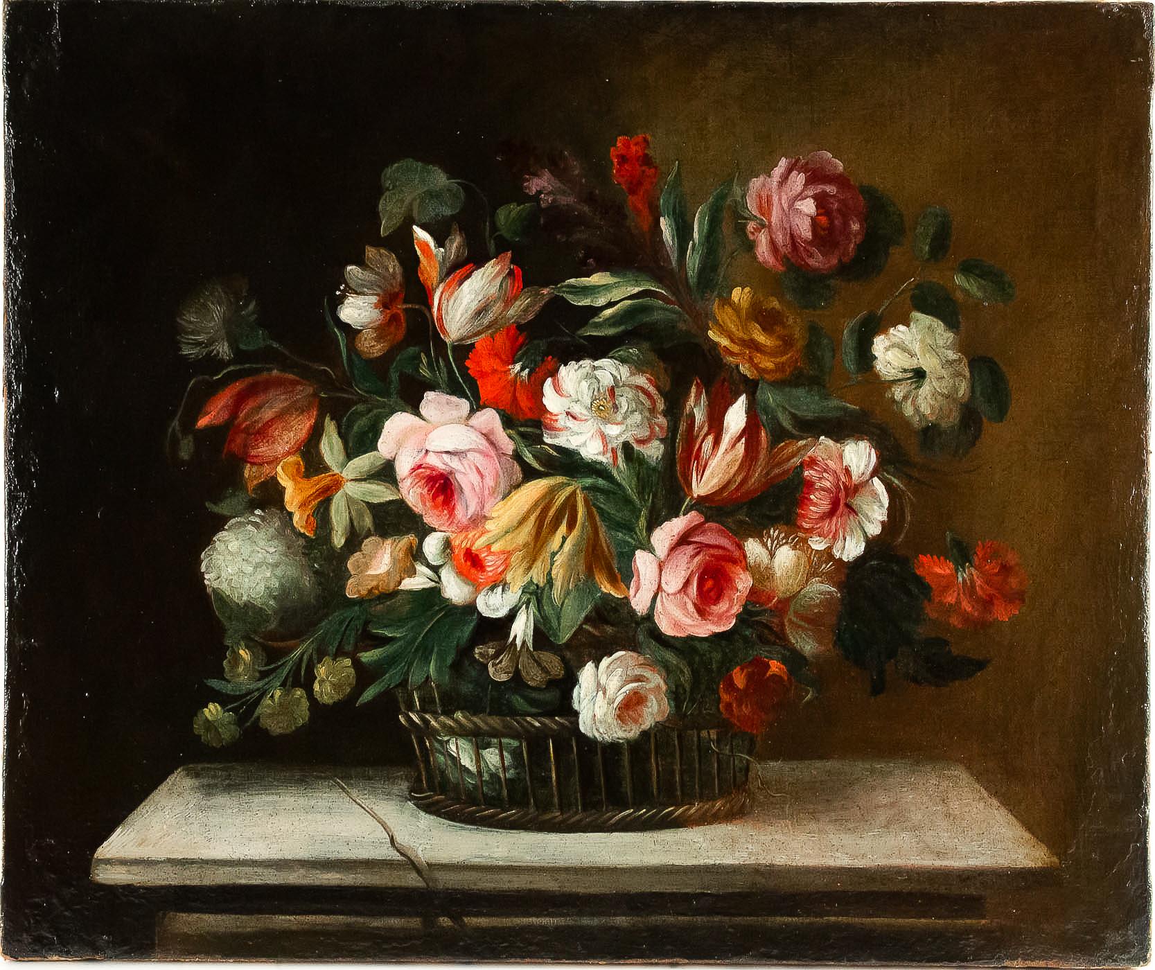 18th Century French School, Pair of Oil on Canvas Bouquets of Flowers In Good Condition In Saint Ouen, FR