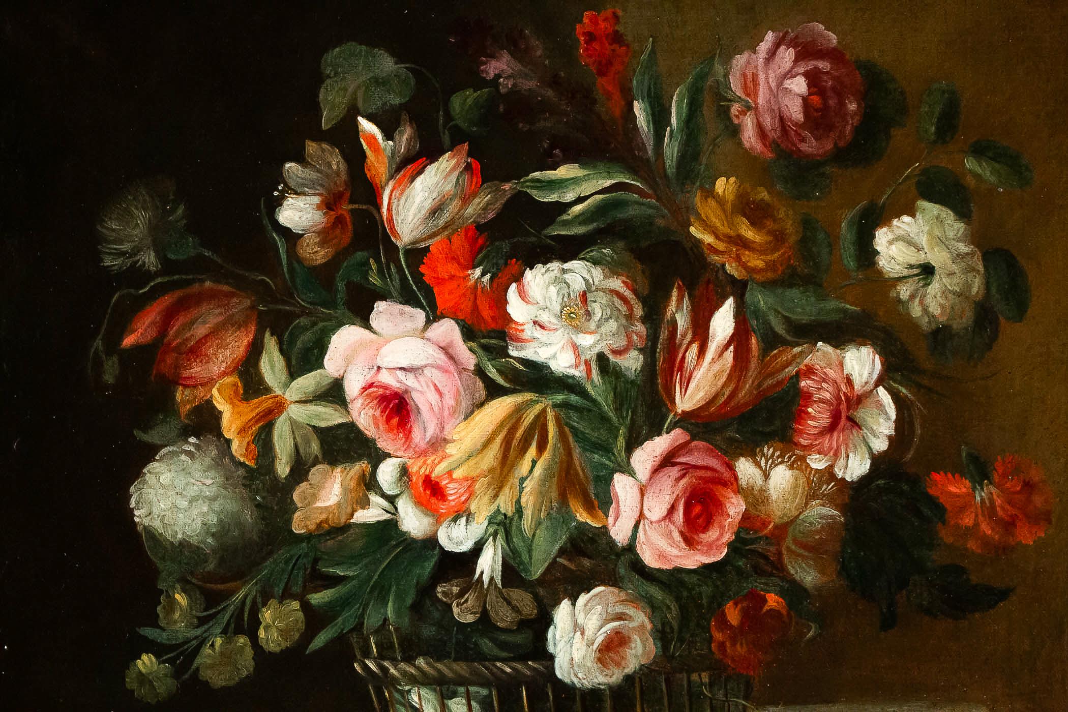 18th Century French School, Pair of Oil on Canvas Bouquets of Flowers 1