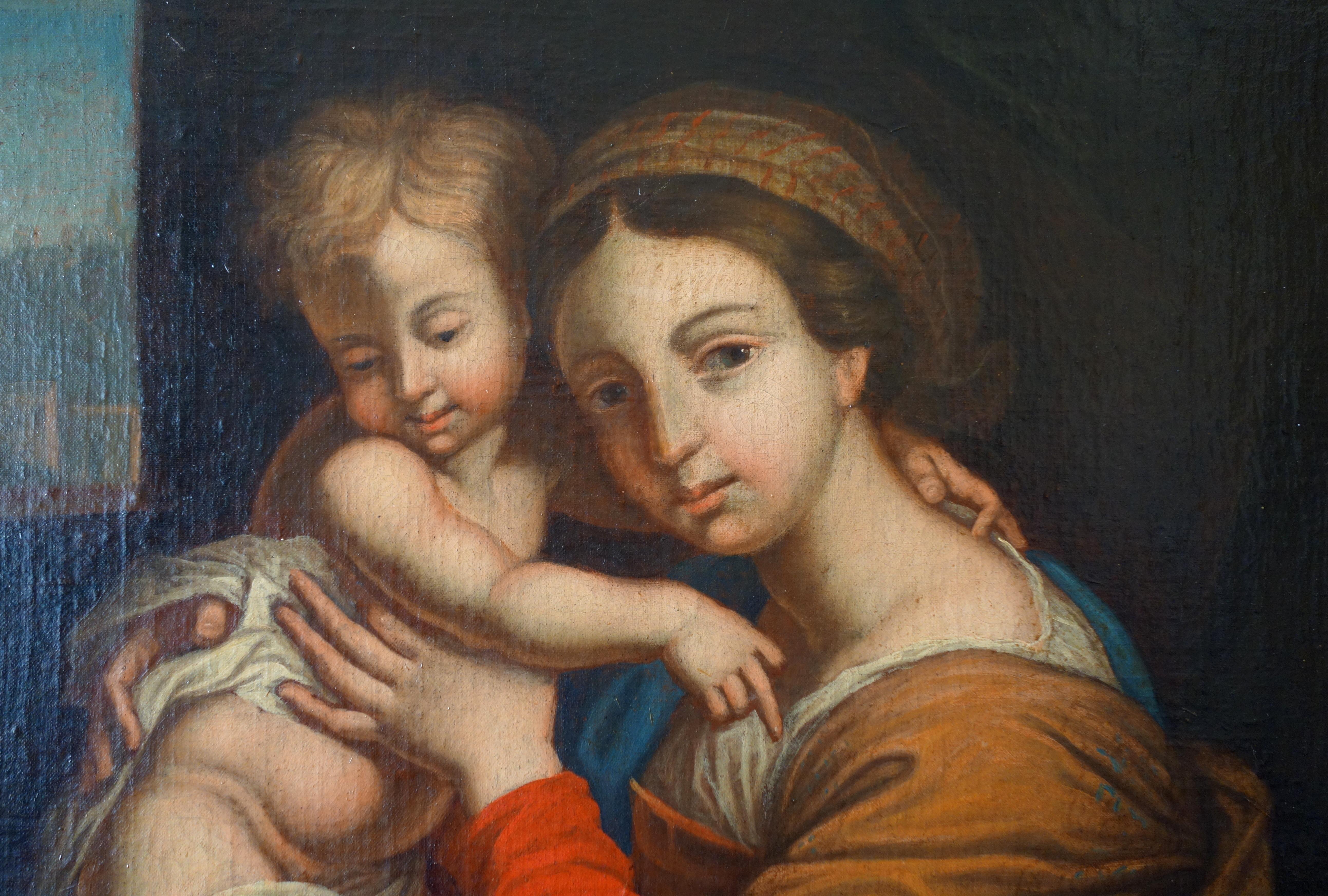 Renaissance École française du XVIIIe siècle, tableau de la Vierge Marie et de l'Enfant Jésus d'après Raphael en vente