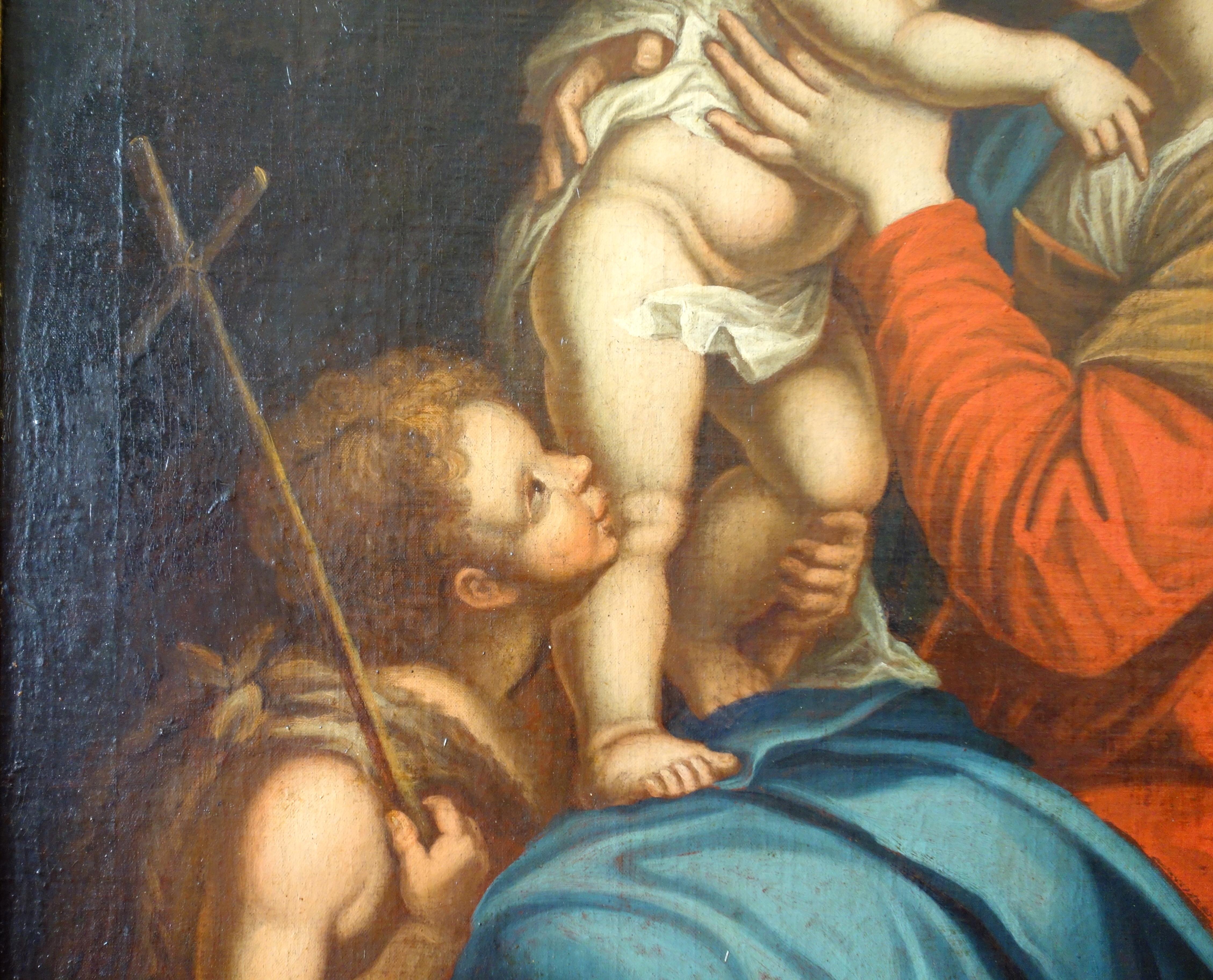 Oiled 18th century French school, Virgin Mary and Jesus Child painting after Raphael For Sale