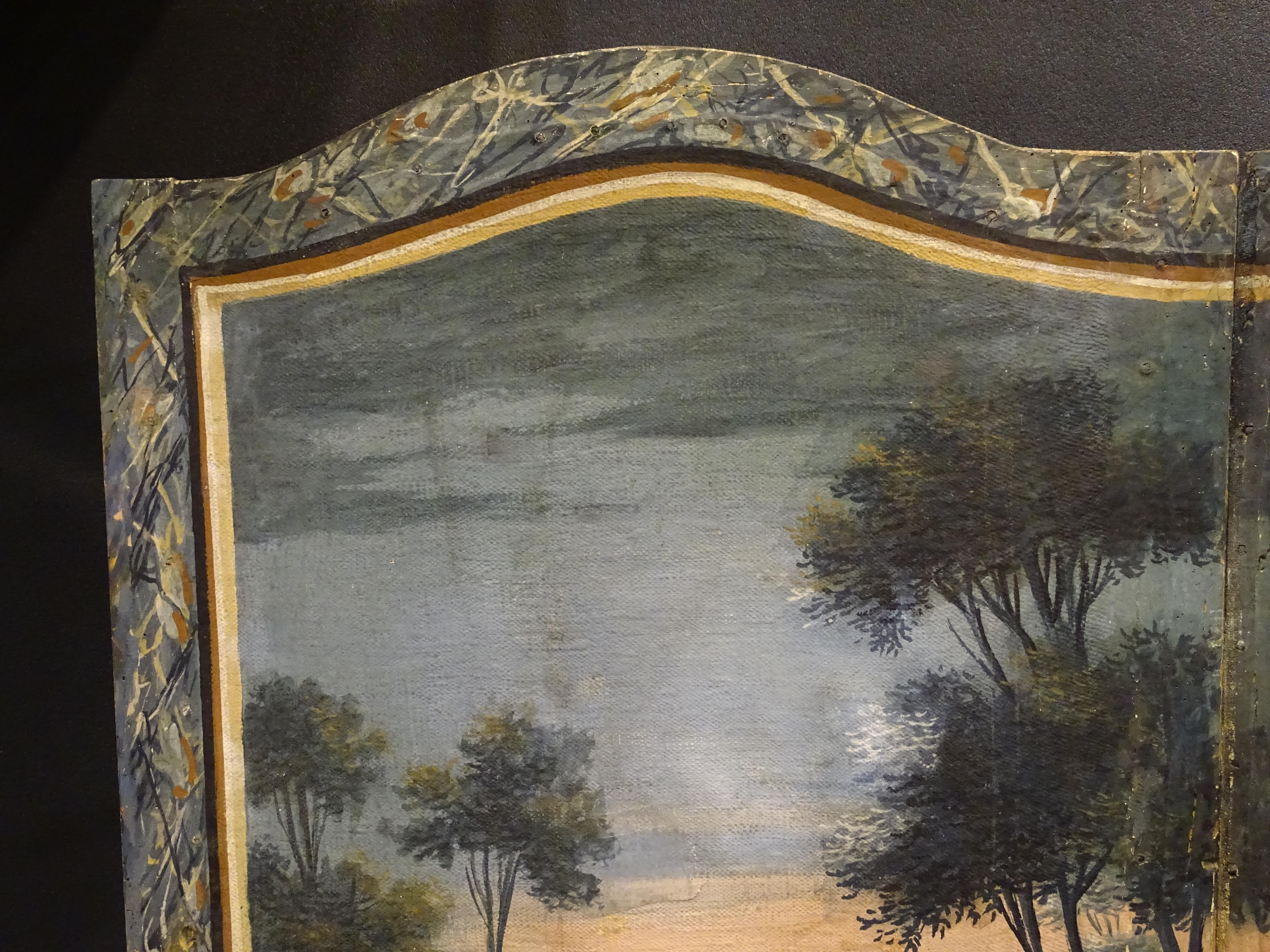 18th Century French Screen Oil on Canvas, Two Leaf, Landscape In Good Condition In Valladolid, ES