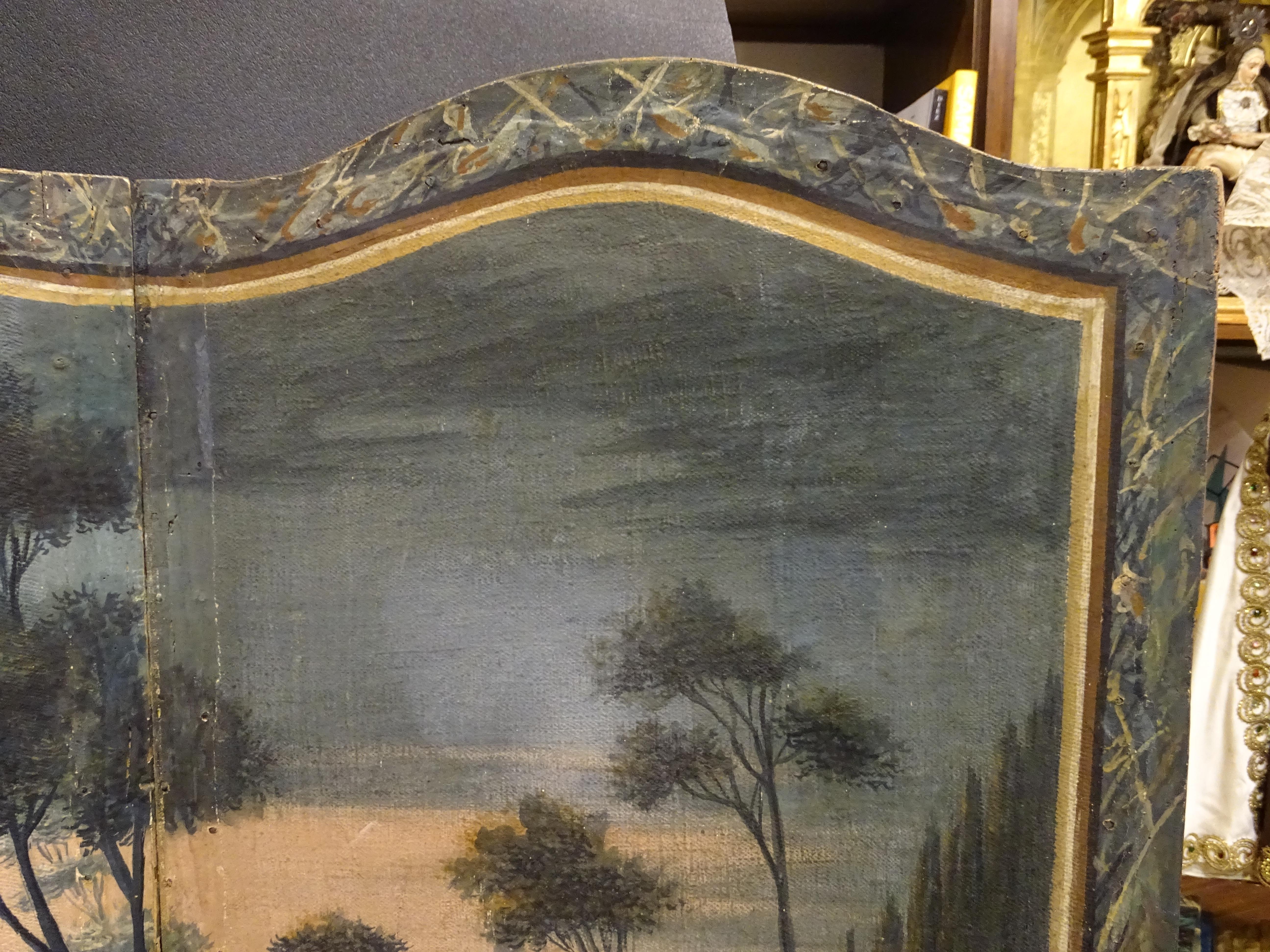 Late 18th Century 18th Century French Screen Oil on Canvas, Two Leaf, Landscape