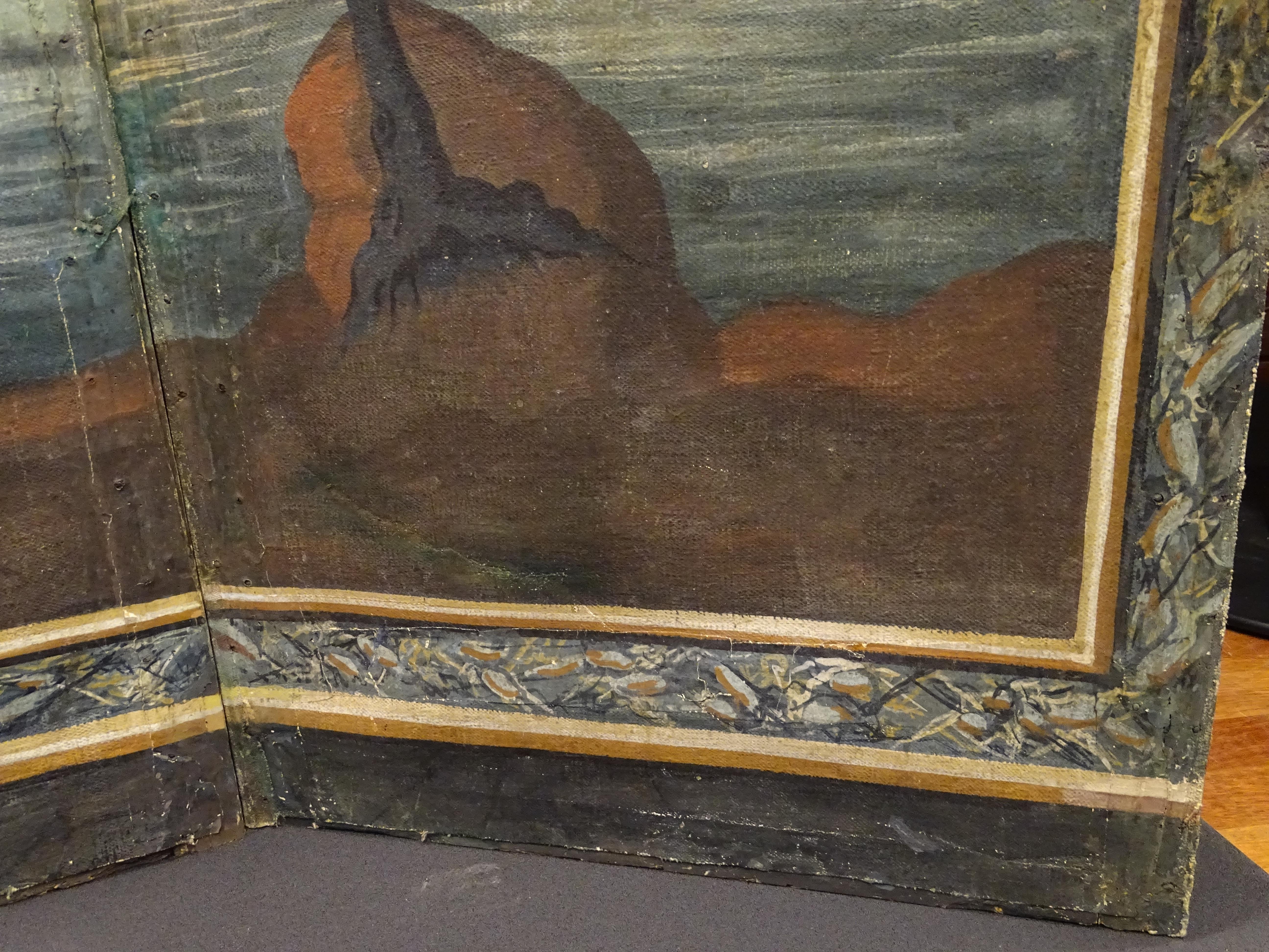 18th Century French Screen Oil on Canvas, Two Leaf, Landscape 2