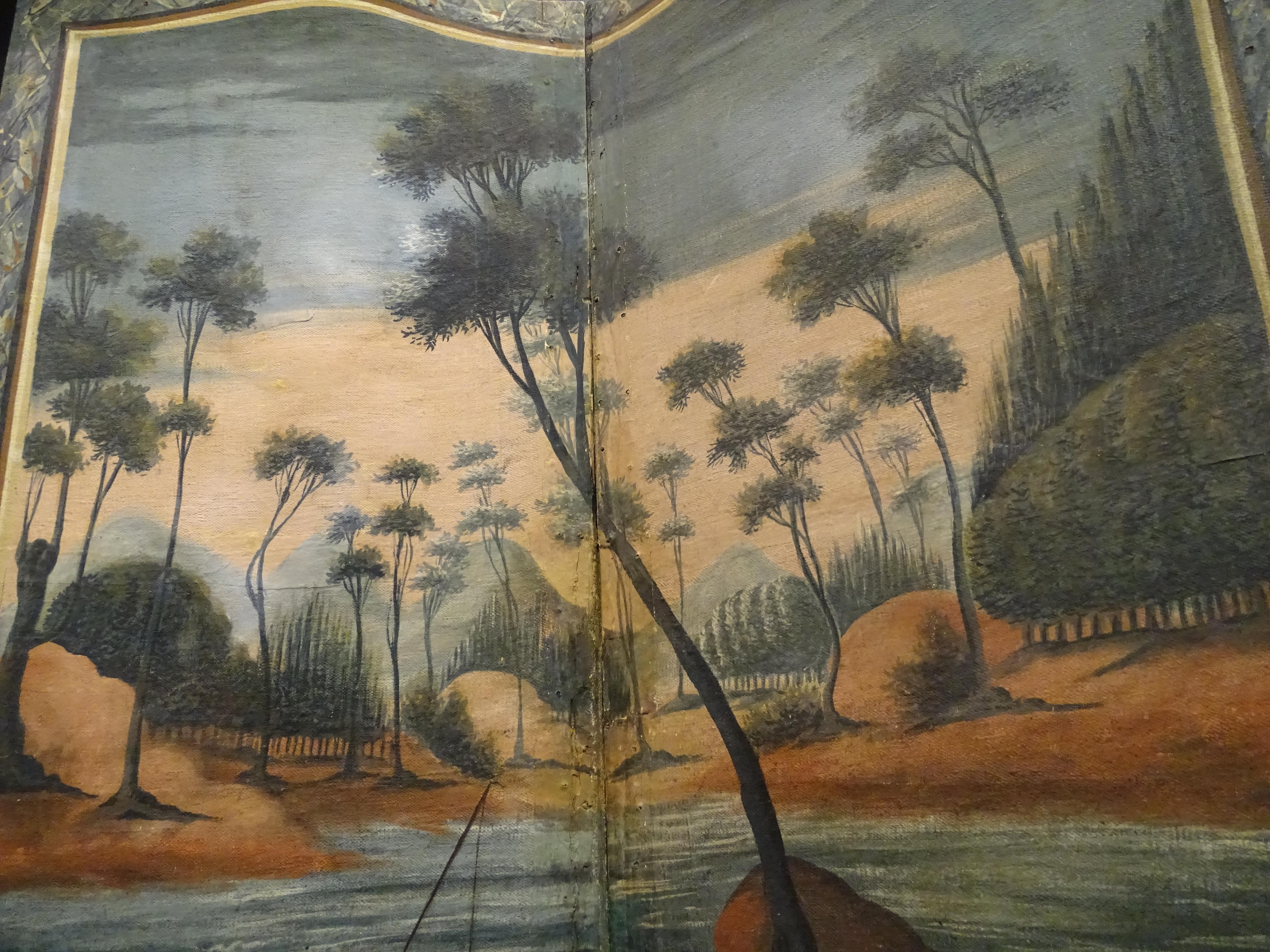 18th Century French Screen Oil on Canvas, Two Leaf, Landscape 3