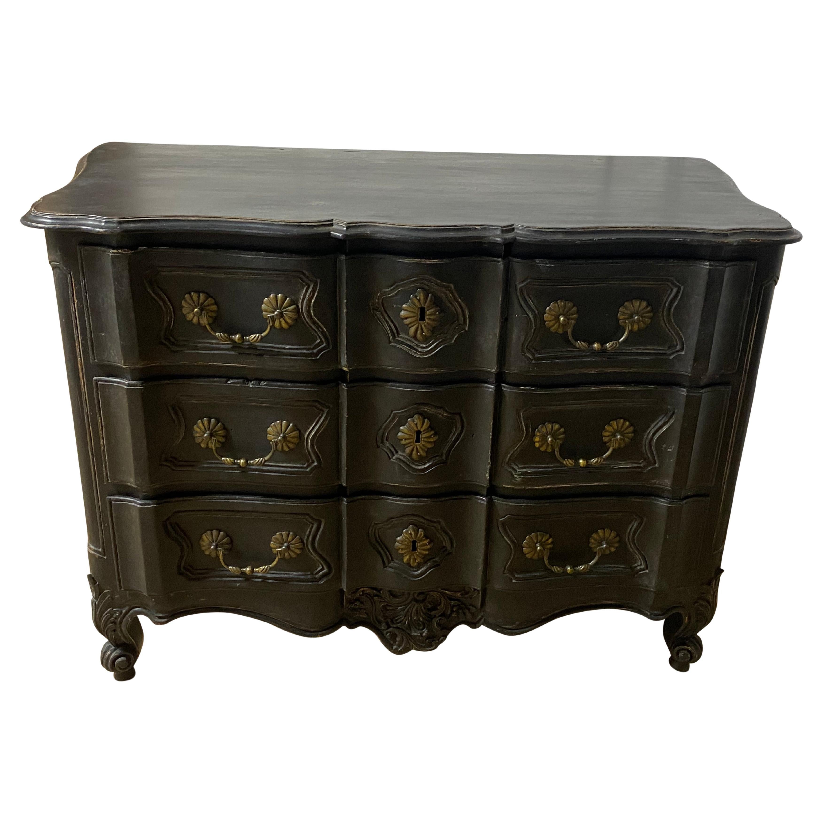 18th Century French Serpentine Ebonised Commode 