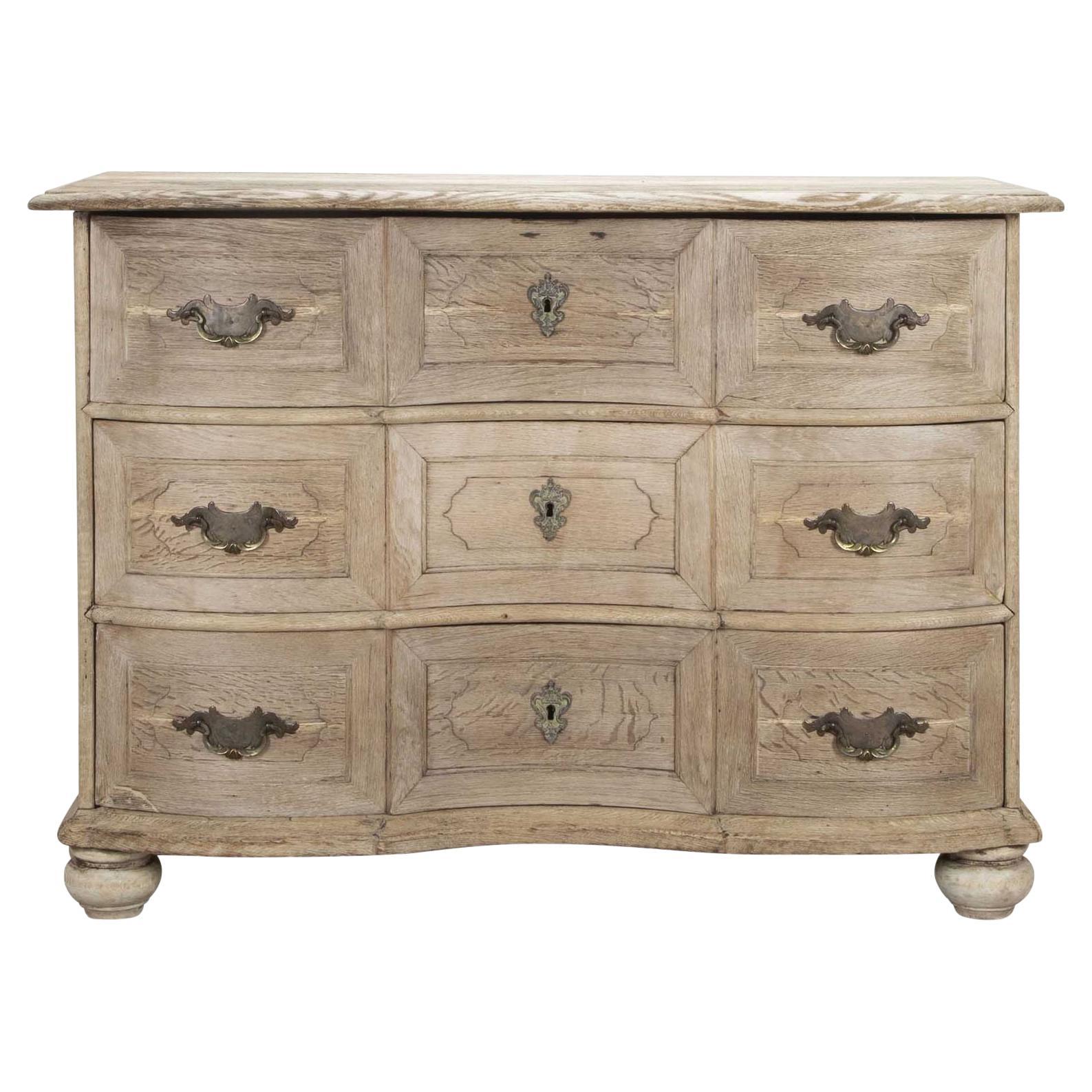 18th Century French Serpentine Front Commode in Bleached Oak