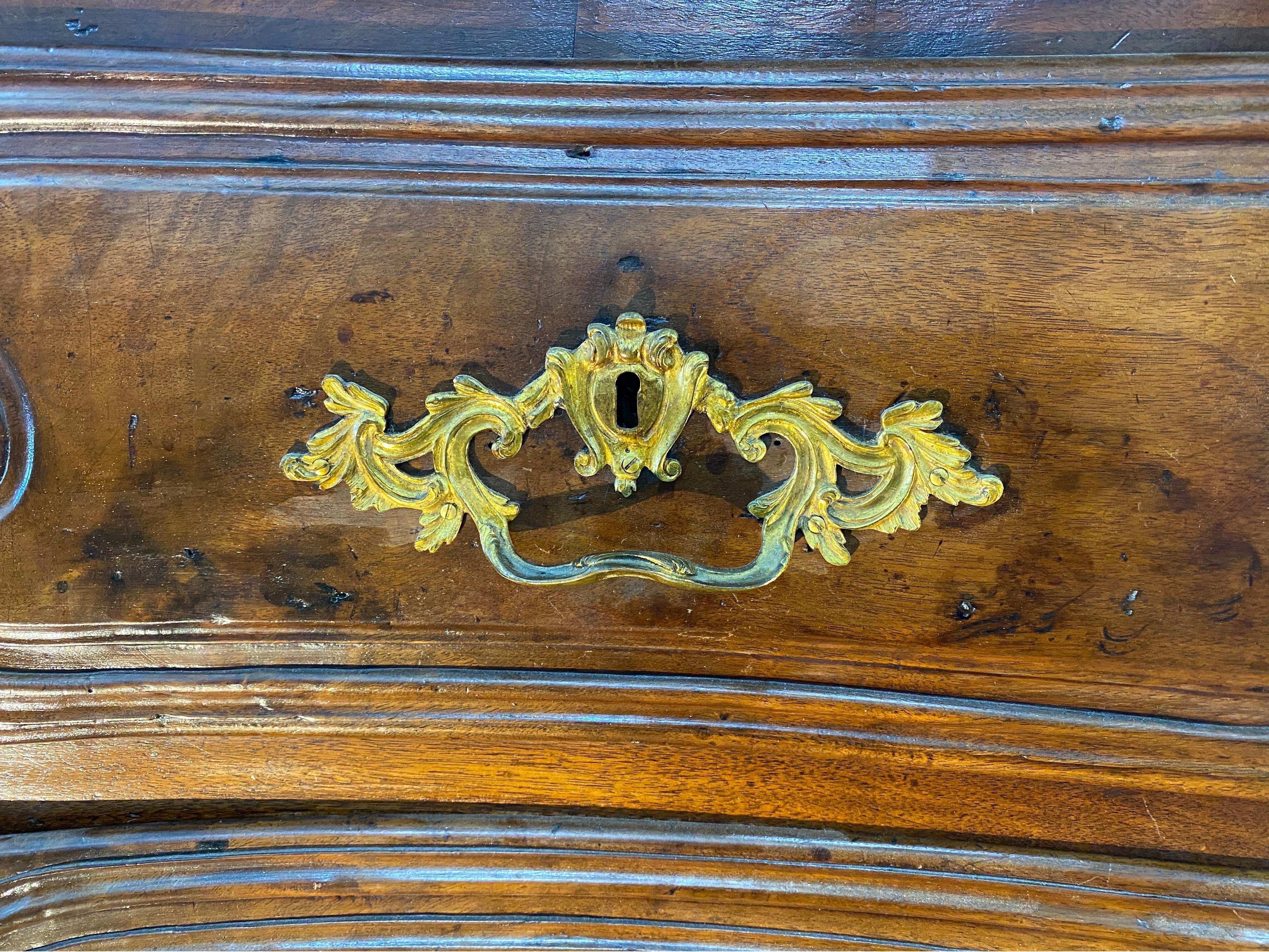 18th Century French Serpentine Marble Top Walnut Commode with Sunflowers 2