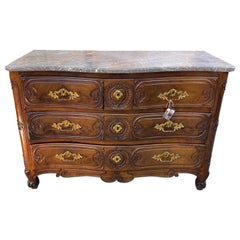 18th Century French Serpentine Marble Top Walnut Commode with Sunflowers