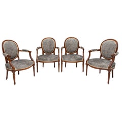 18th Century French Set of Four Louis XVI Beechwood Medallion Dining Armchairs