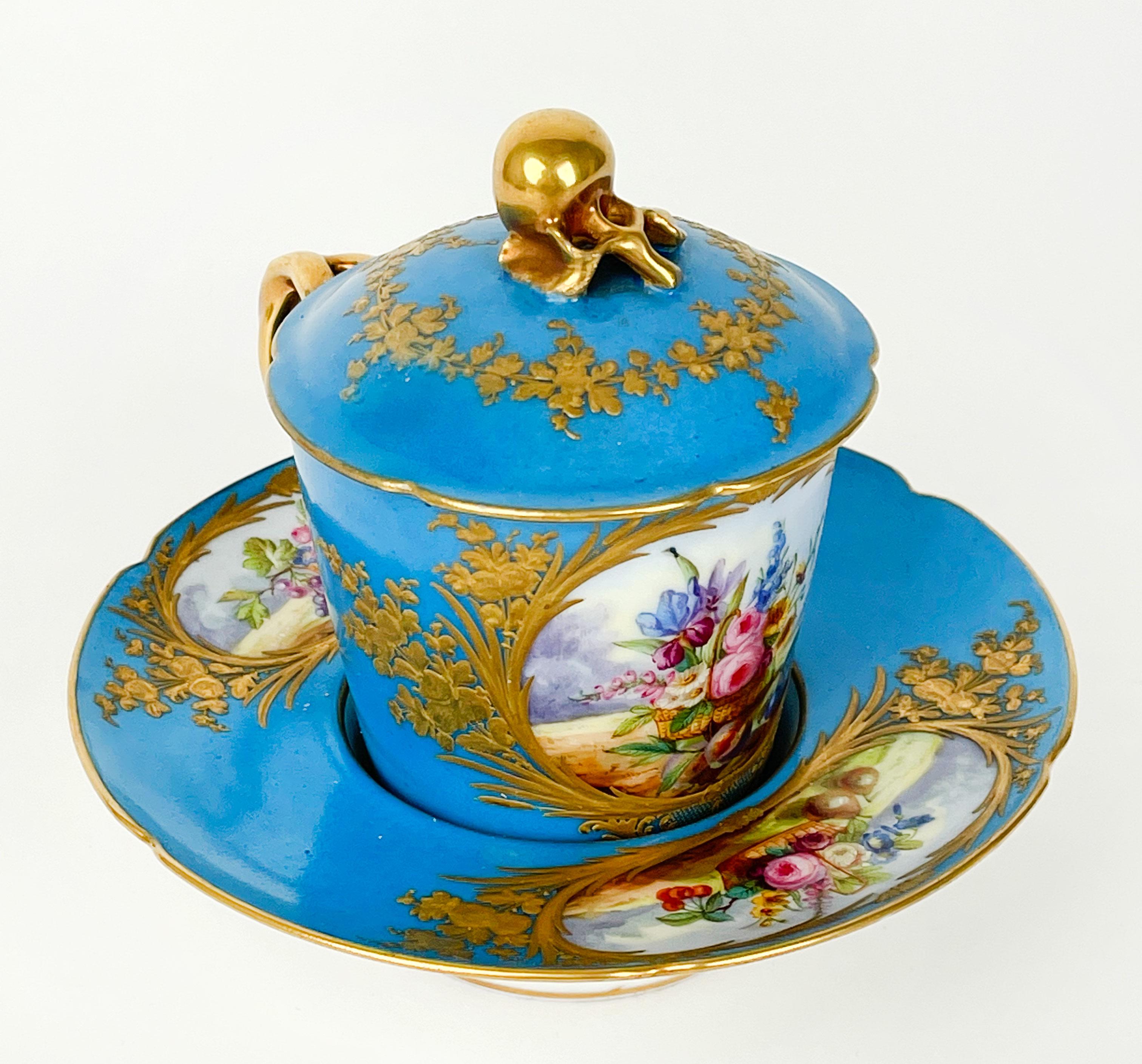 18th Century French sevres porcelain cup & saucer.


The Manufacture nationale de Sèvres is one of the principal European porcelain factories. It is located in Sèvres, Hauts-de-Seine, France. It is the continuation of Vincennes porcelain, founded
