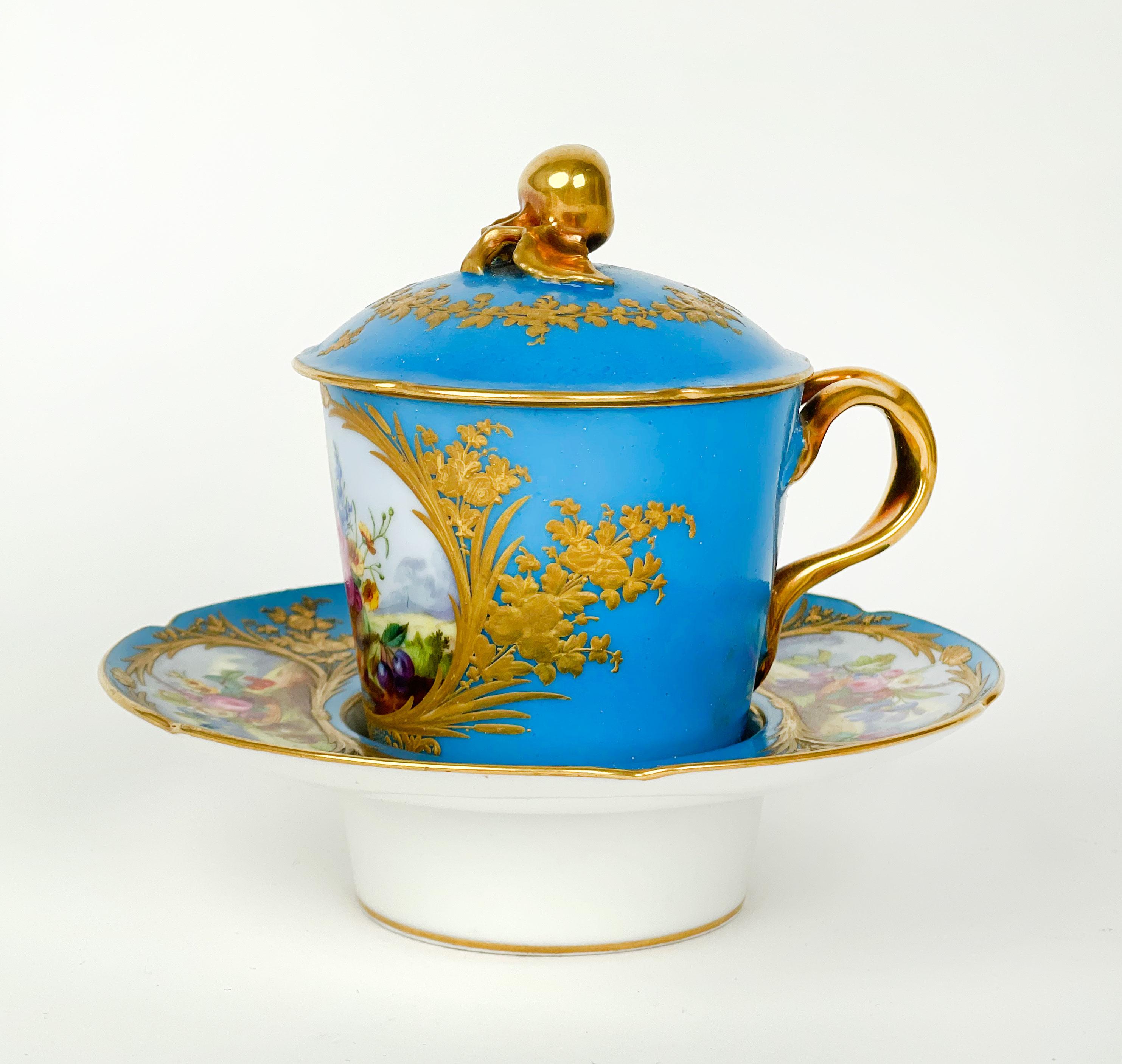 Hand-Crafted 18th Century French Sevres Porcelain Cup & Saucer