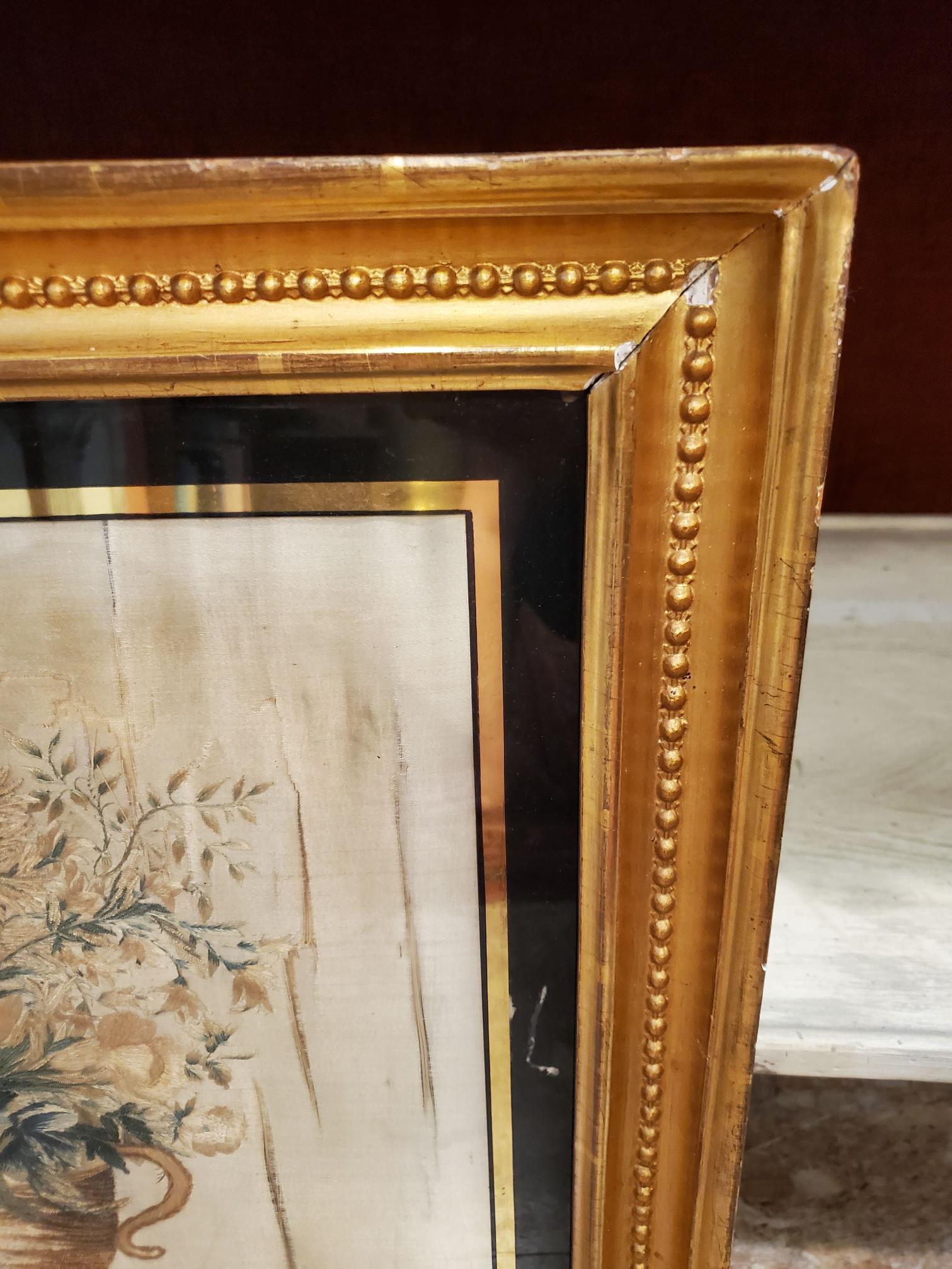 Late 18th Century French Silk Needlepoint Picture in Original Gilt Frame For Sale 5
