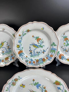 18th Century French Sinceny Faience Plates with Birds and Floral Decoration, Set