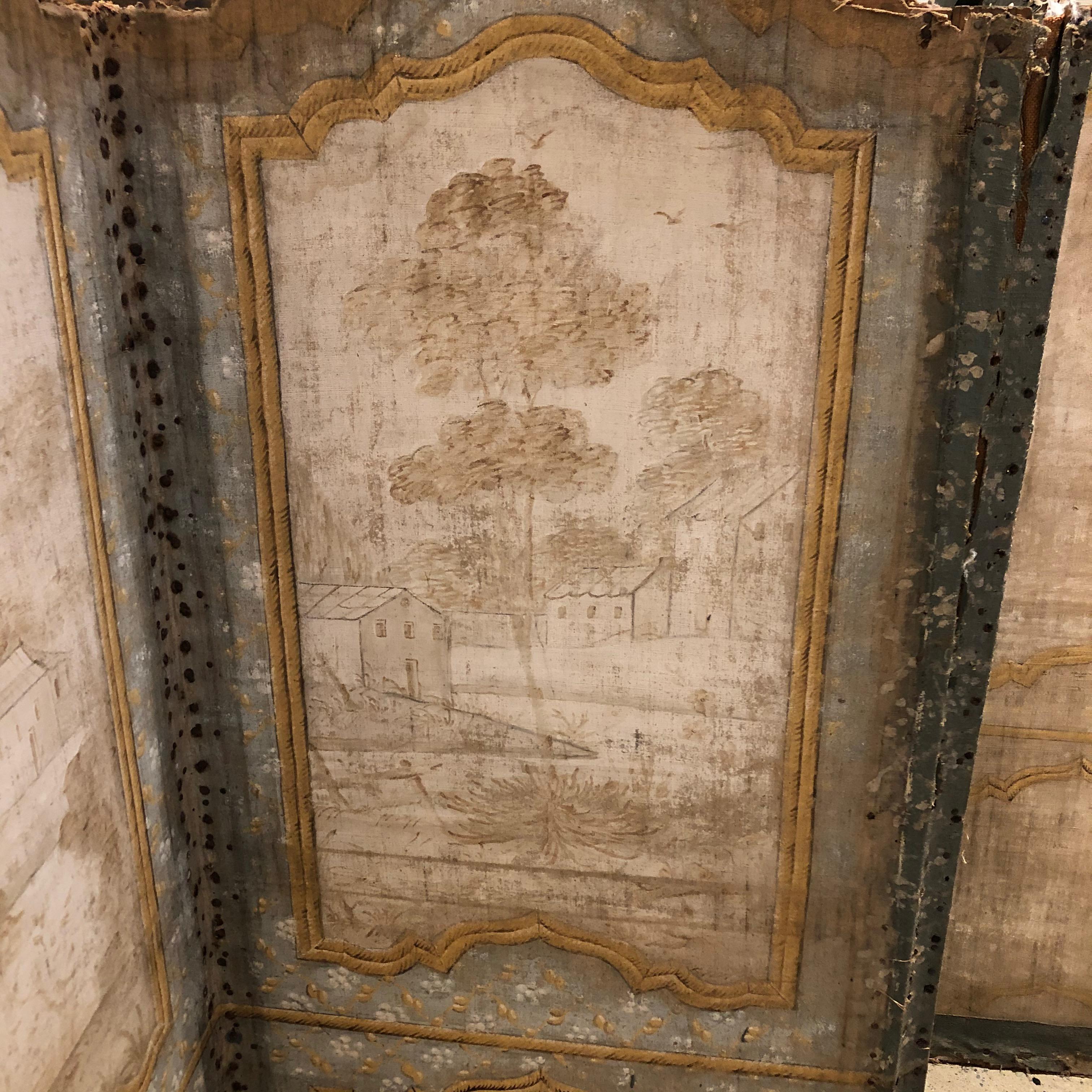 18th Century French Six-Panel Painted Folding Screen For Sale 5