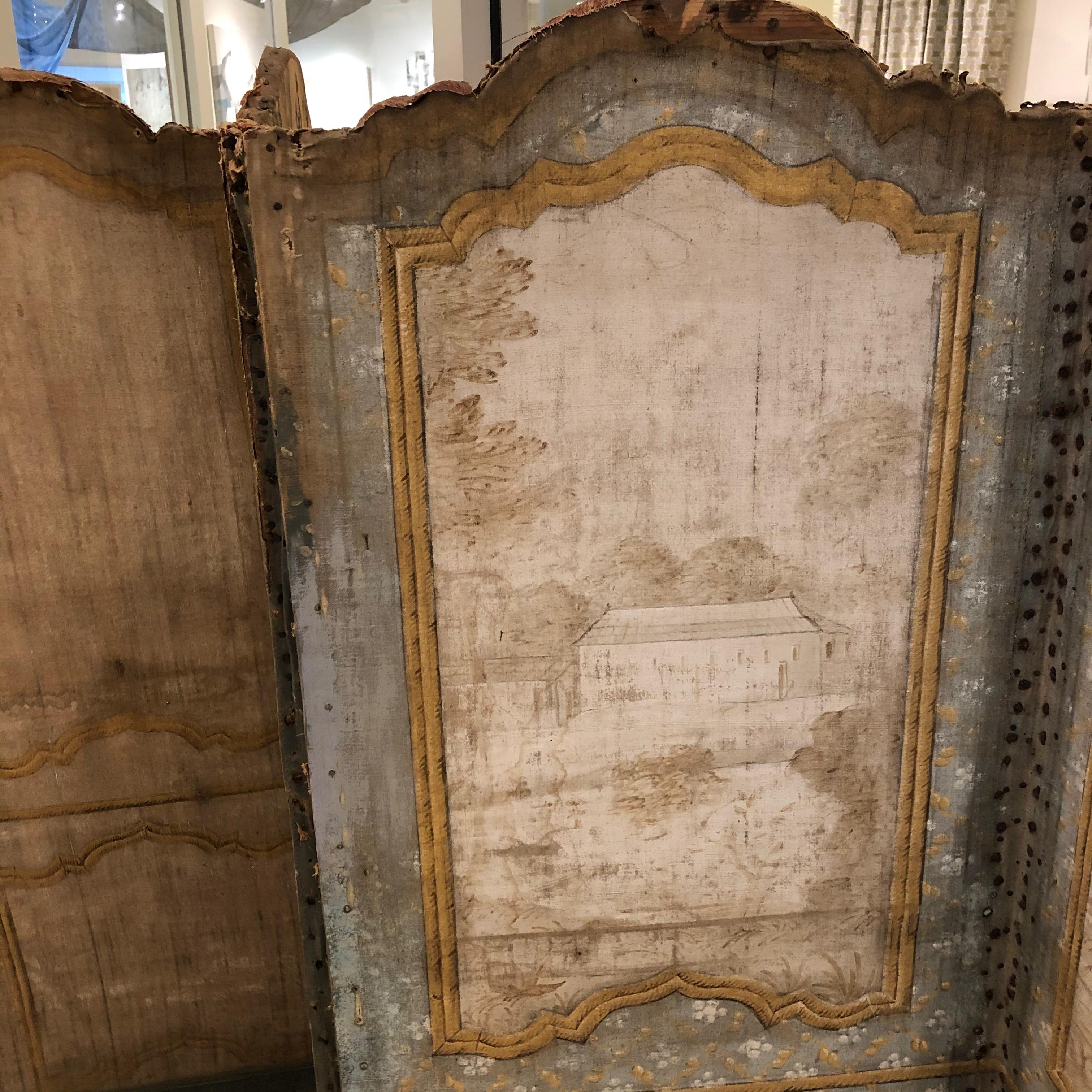 18th Century French Six-Panel Painted Folding Screen For Sale 6