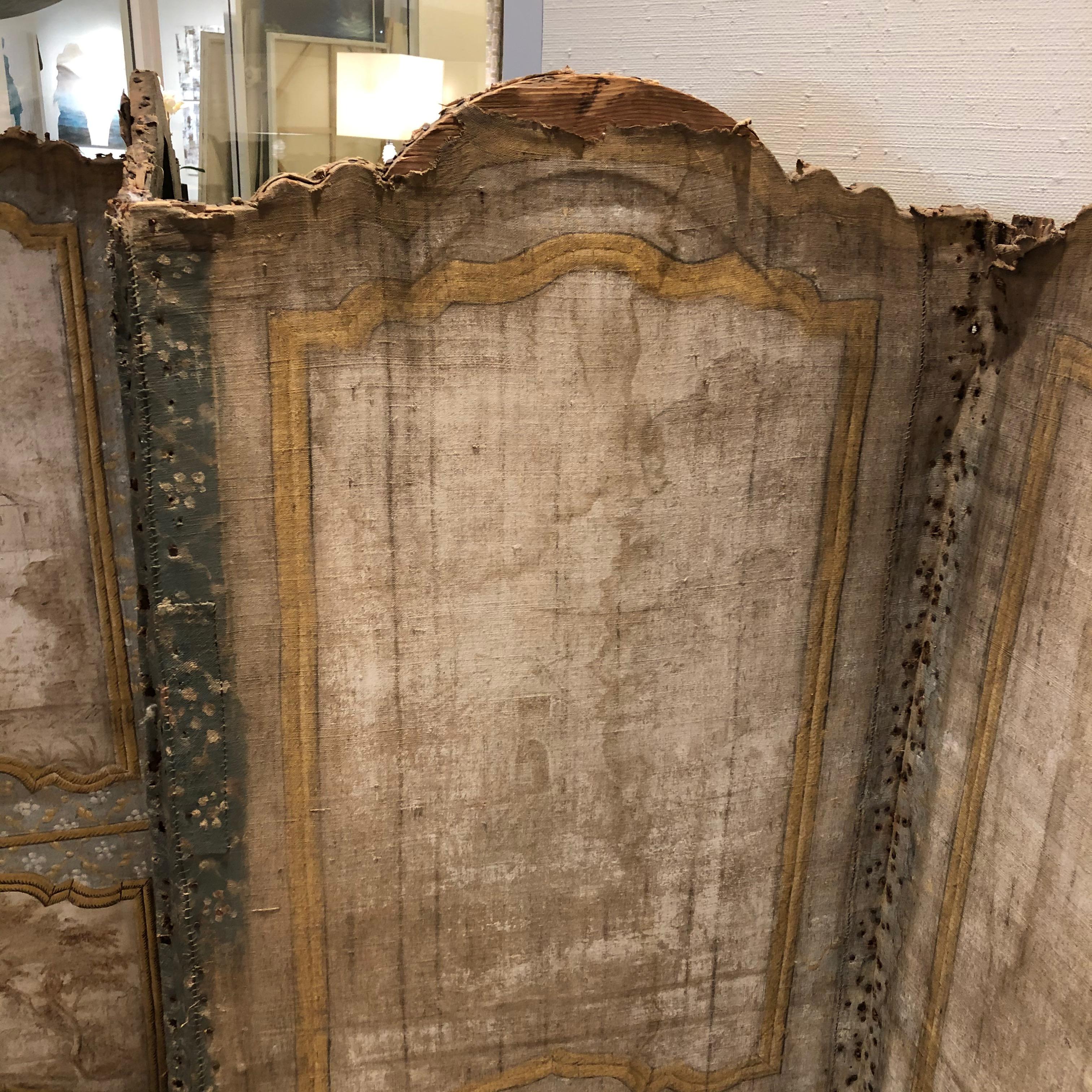 18th Century French Six-Panel Painted Folding Screen For Sale 9