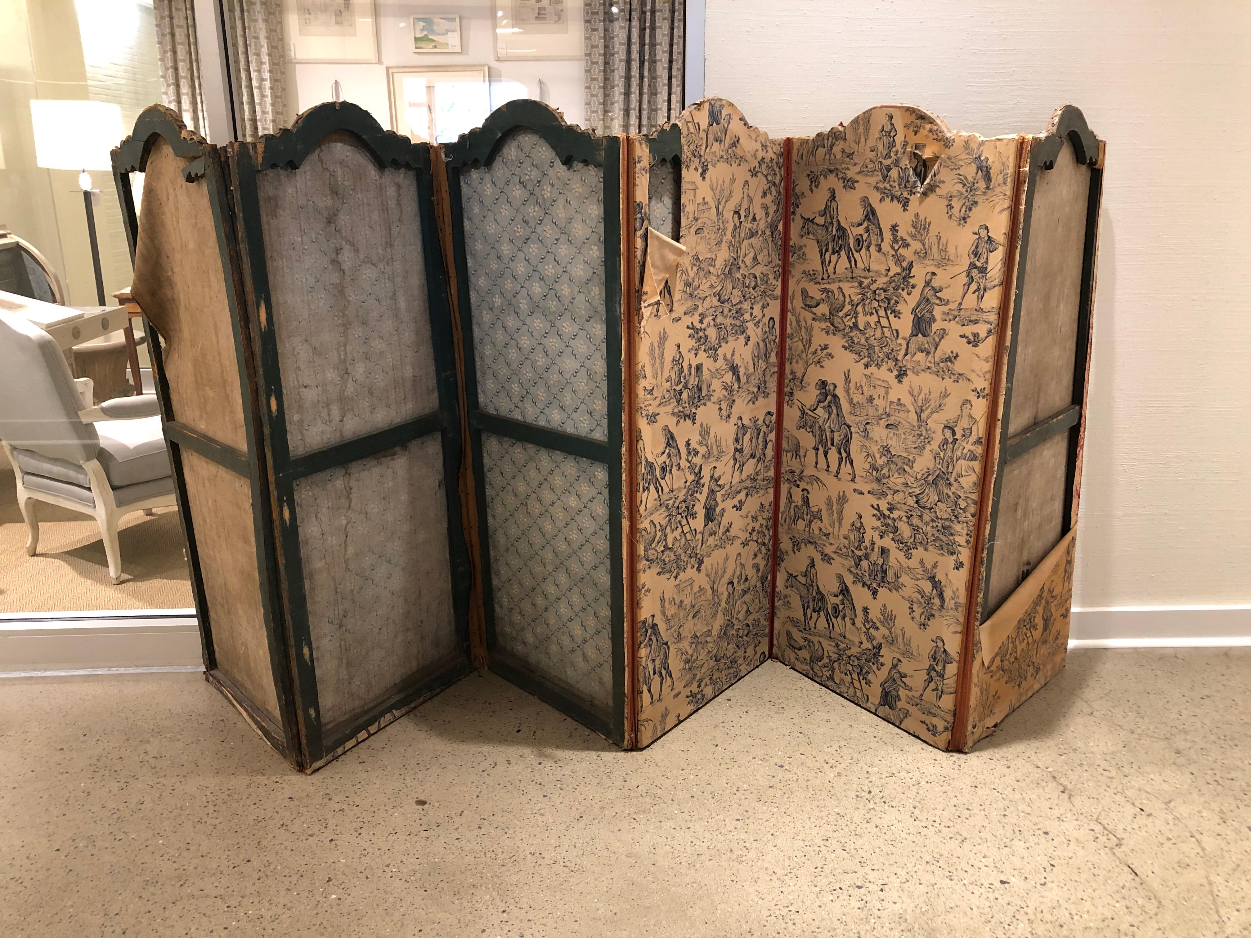 18th Century French Six-Panel Painted Folding Screen For Sale 12