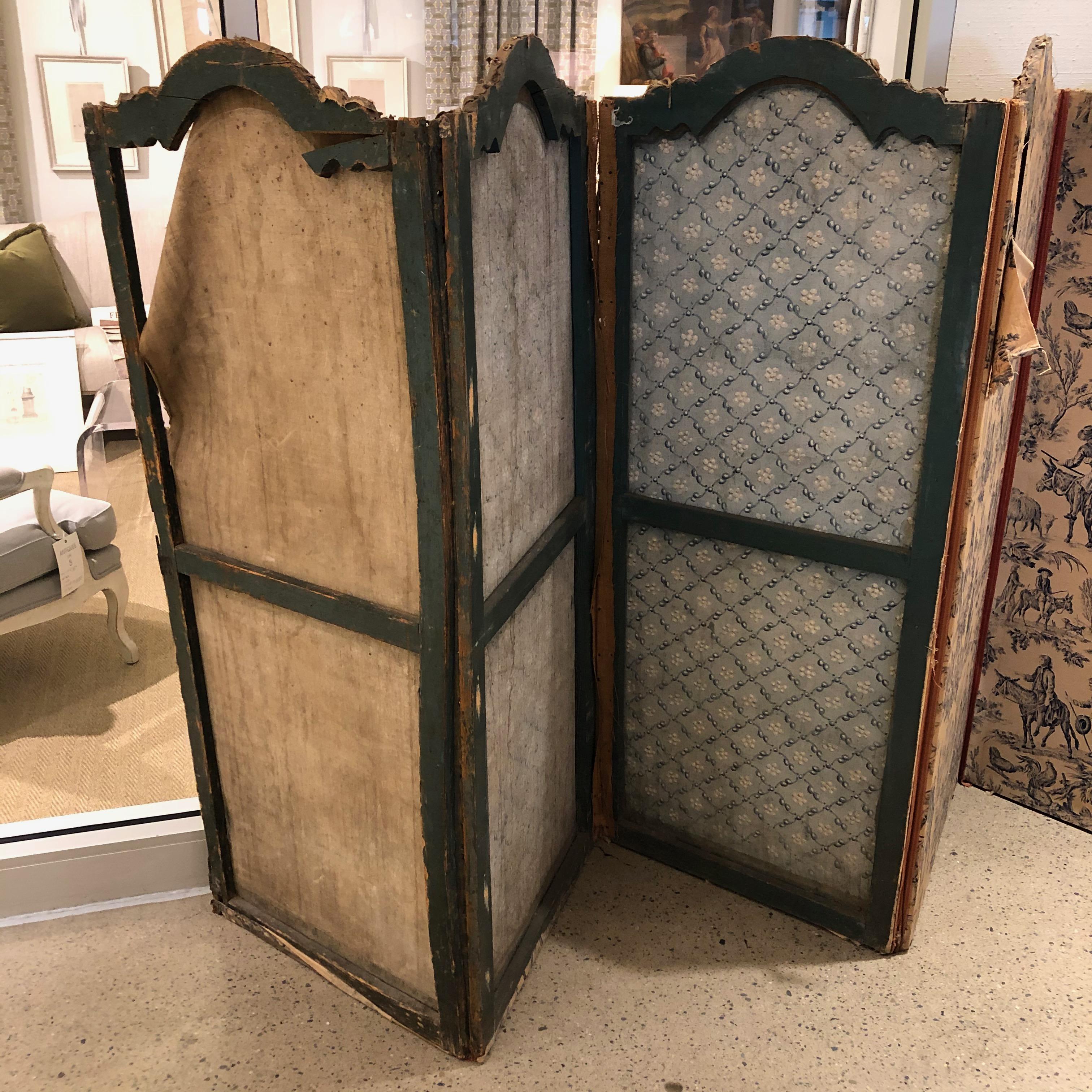 18th Century French Six-Panel Painted Folding Screen For Sale 14