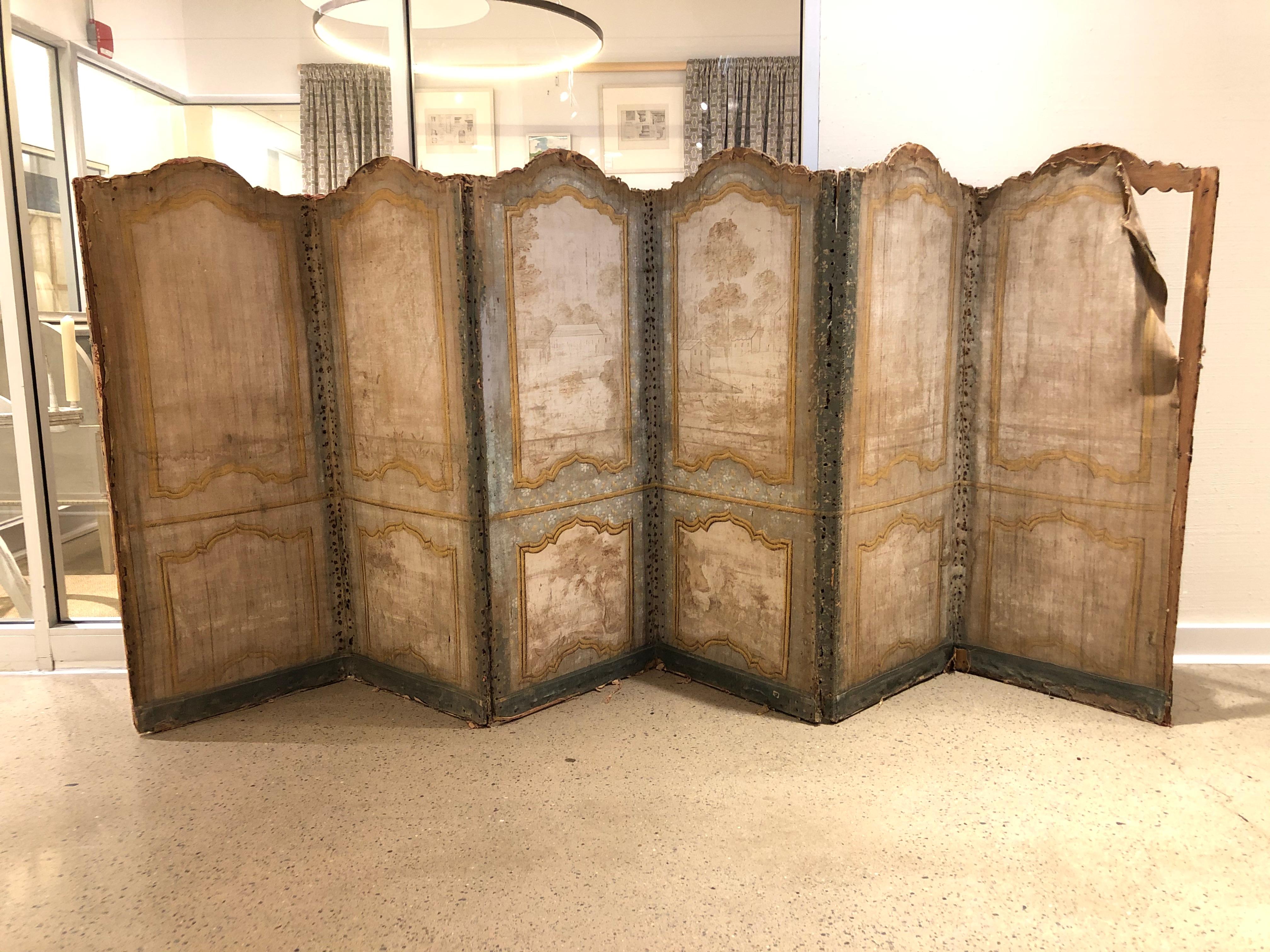 18th century French six-panel painted folding screen
(Each panel is 25