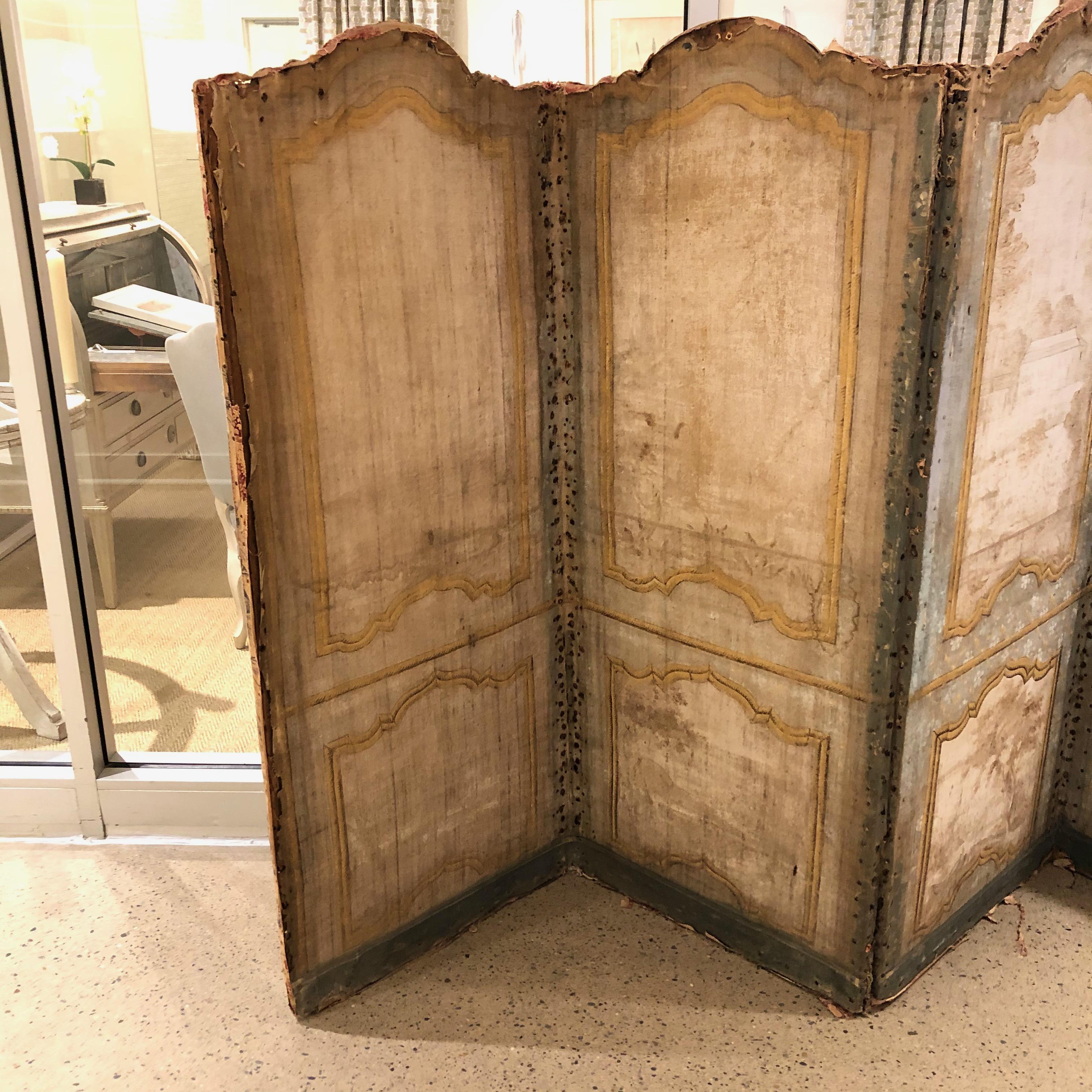 18th Century French Six-Panel Painted Folding Screen In Fair Condition For Sale In Boston, MA