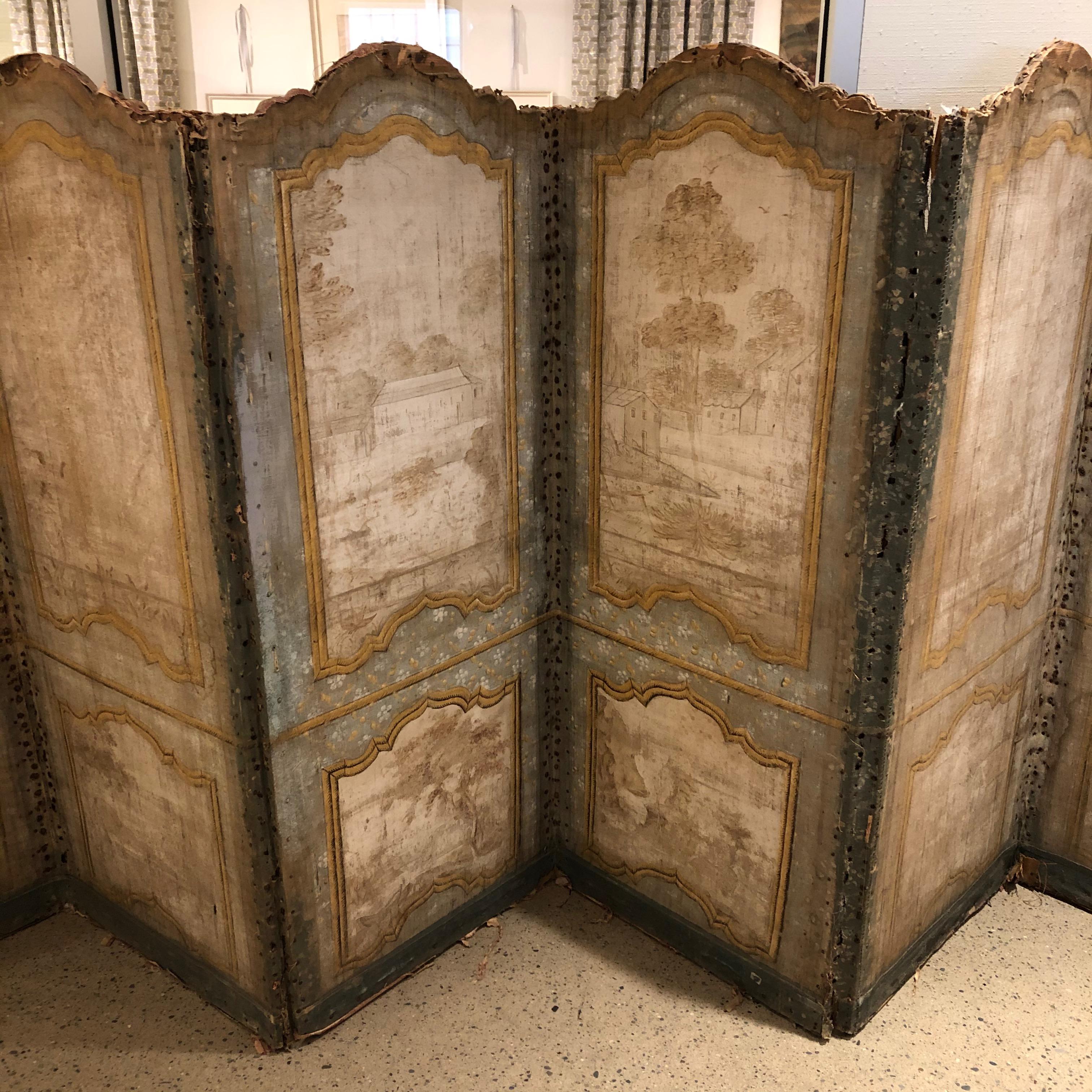 18th Century and Earlier 18th Century French Six-Panel Painted Folding Screen For Sale